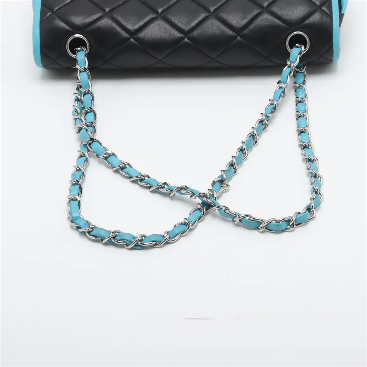 Matelasse Lambskin Double Flap Double Chain Bag Black x Blue Silver Hardware 11726909 No. 11 — view 5