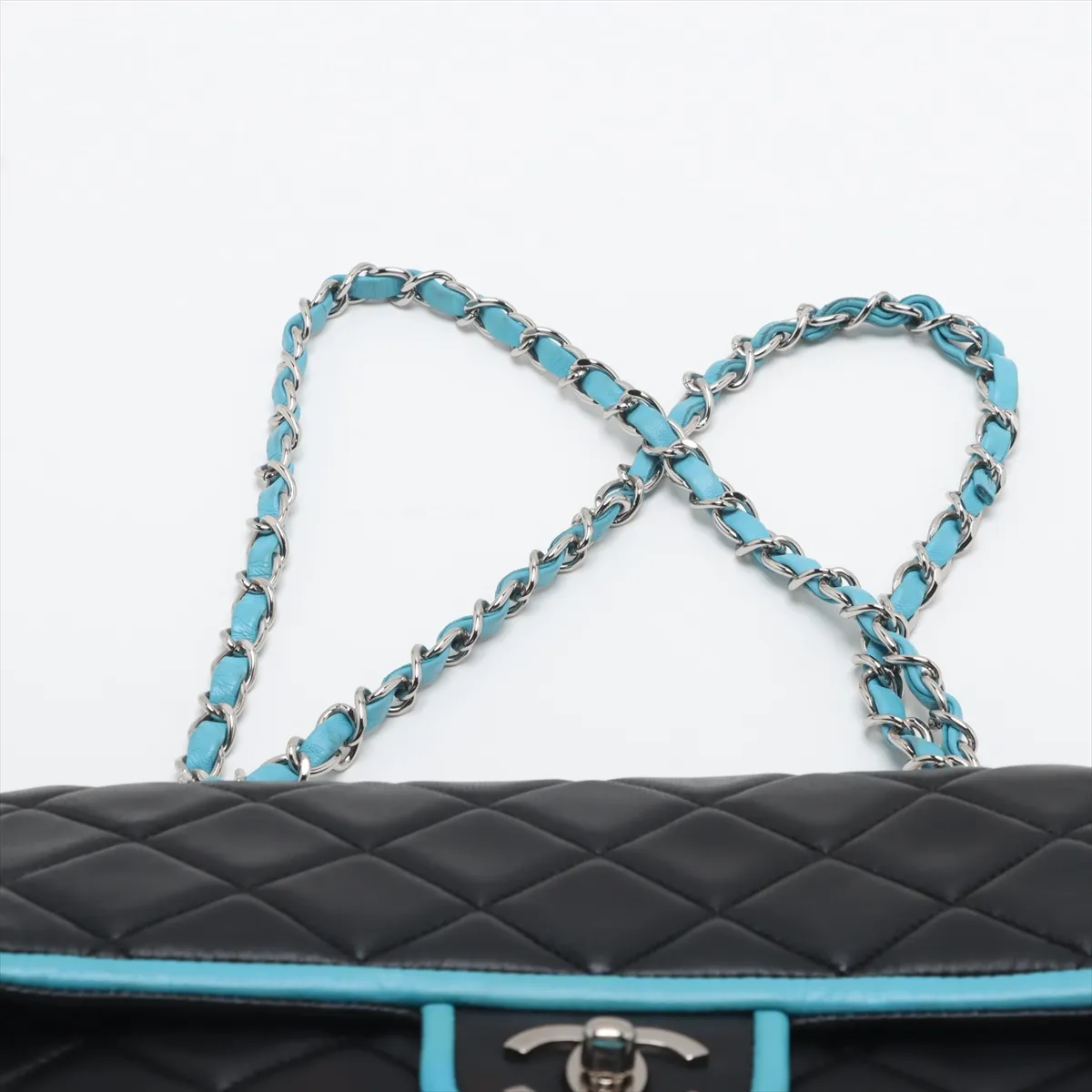 Matelasse Lambskin Double Flap Double Chain Bag Black x Blue Silver Hardware 11726909 No. 11 — view 6