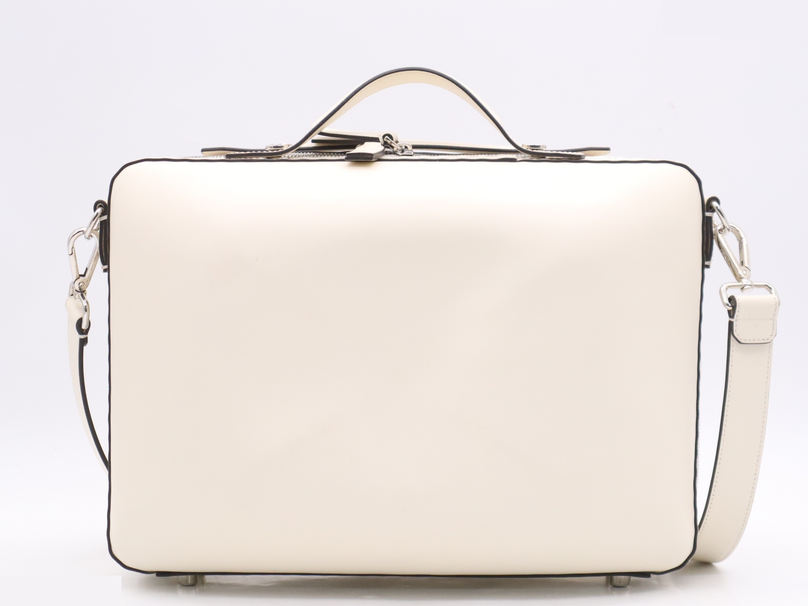 FF logo leather suitcase, medium size, white, silver hardware — view 2