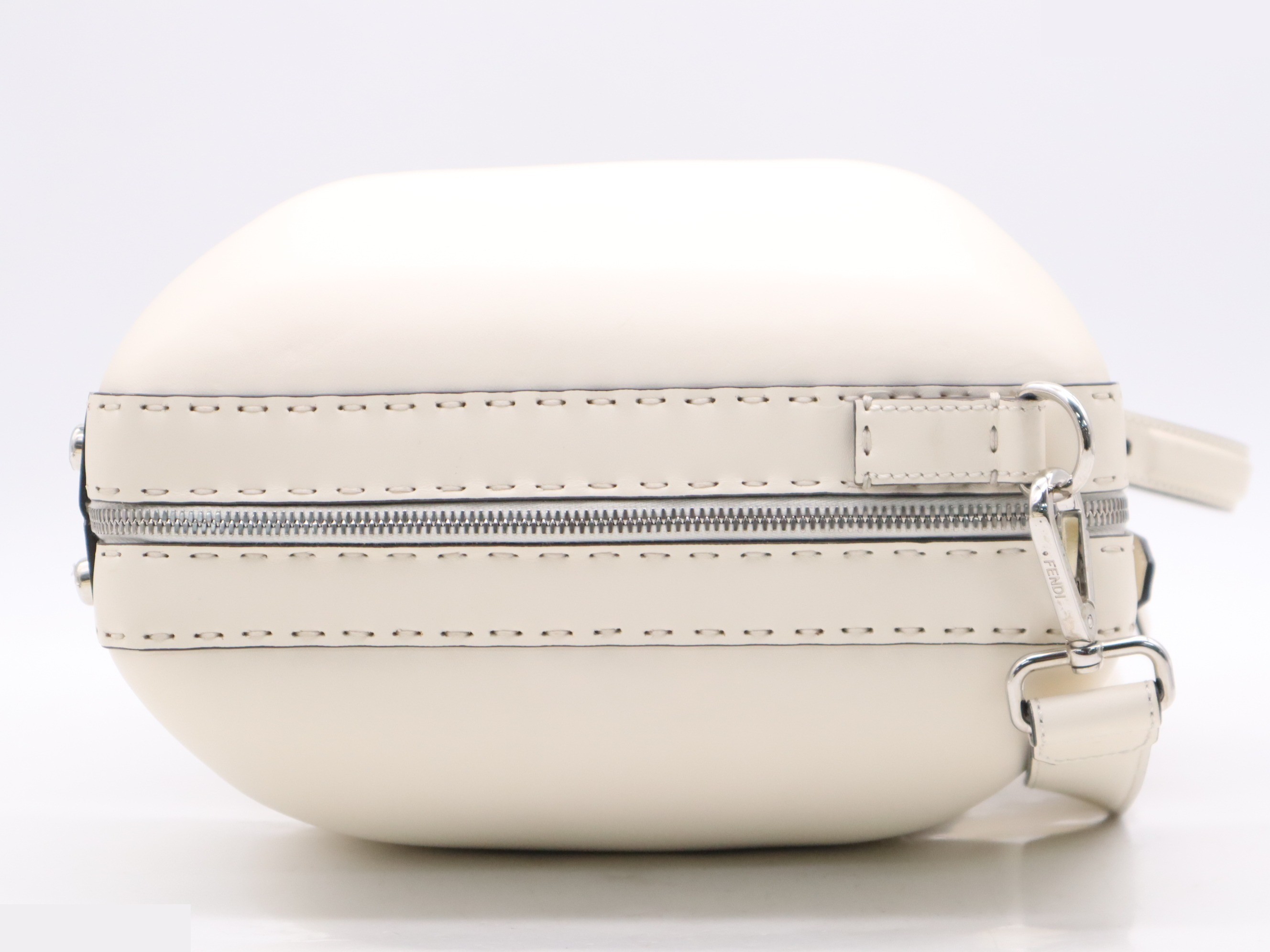 FF logo leather suitcase, medium size, white, silver hardware — view 5