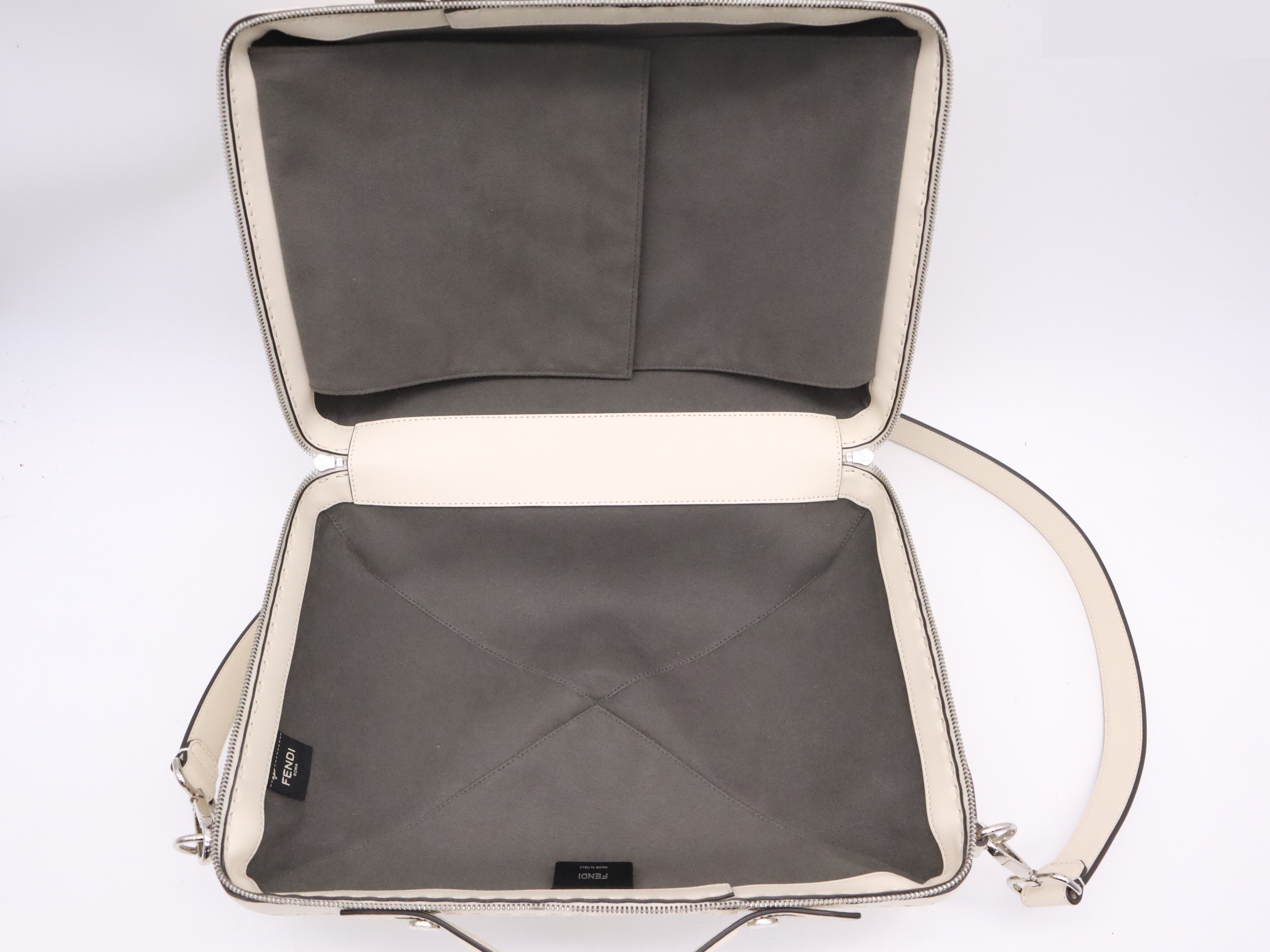 FF logo leather suitcase, medium size, white, silver hardware — view 7