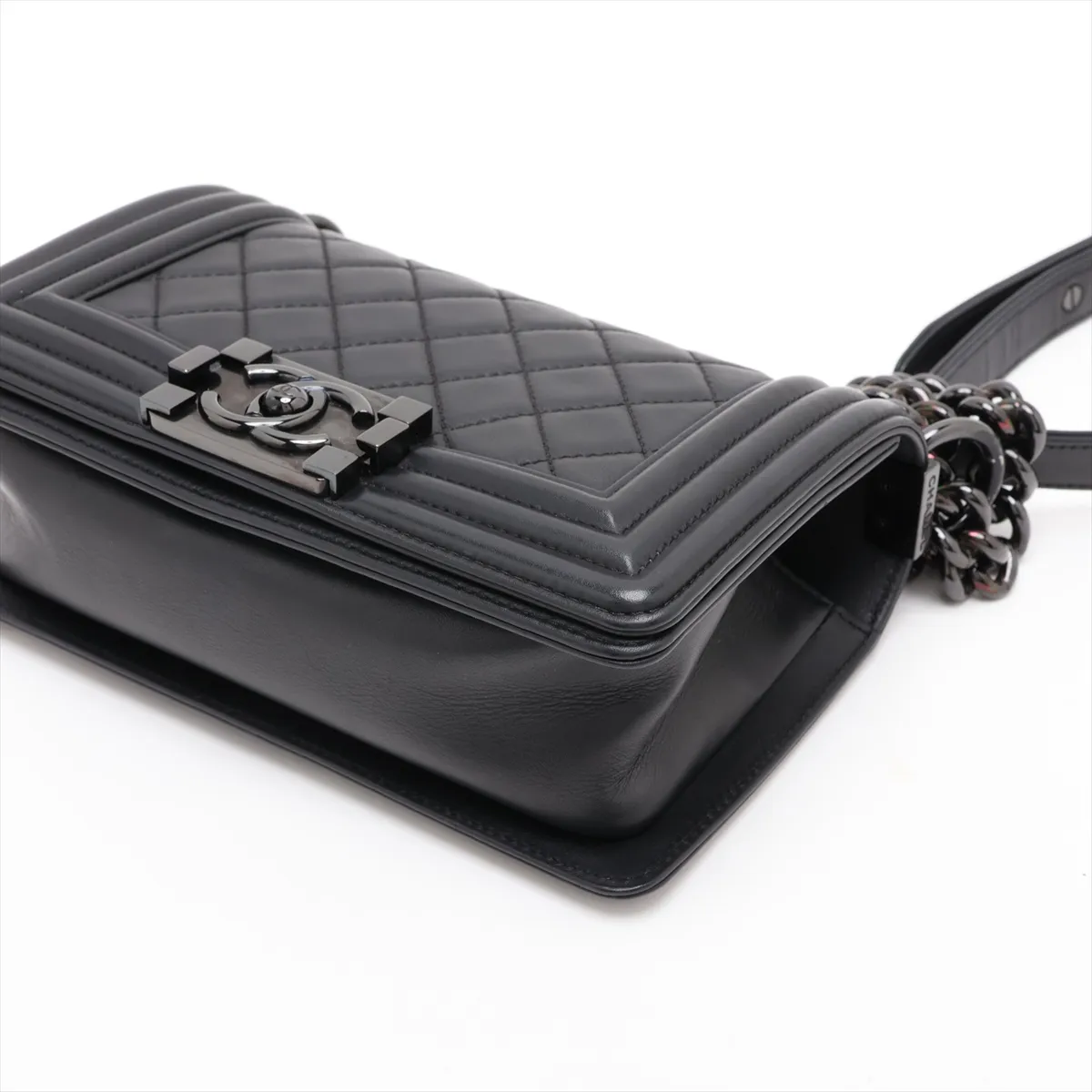 Boy Chanel 20 Small Lambskin Chain Shoulder Bag, Black with Black Hardware, 25230390, Serial Number 25-series, A67085 — view 3