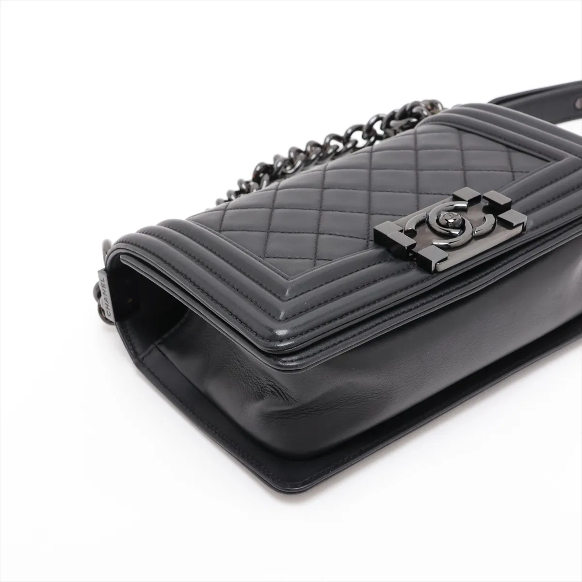 Boy Chanel 20 Small Lambskin Chain Shoulder Bag, Black with Black Hardware, 25230390, Serial Number 25-series, A67085 — view 4
