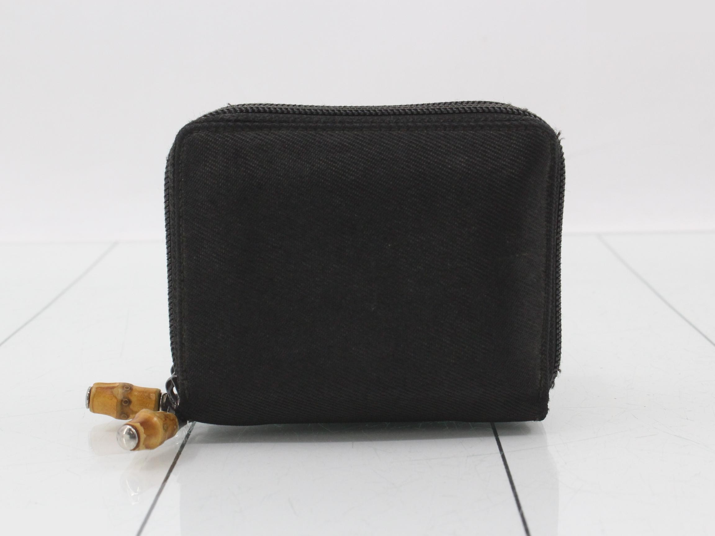 Bamboo Nylon Black Double Zipper Compact Wallet
