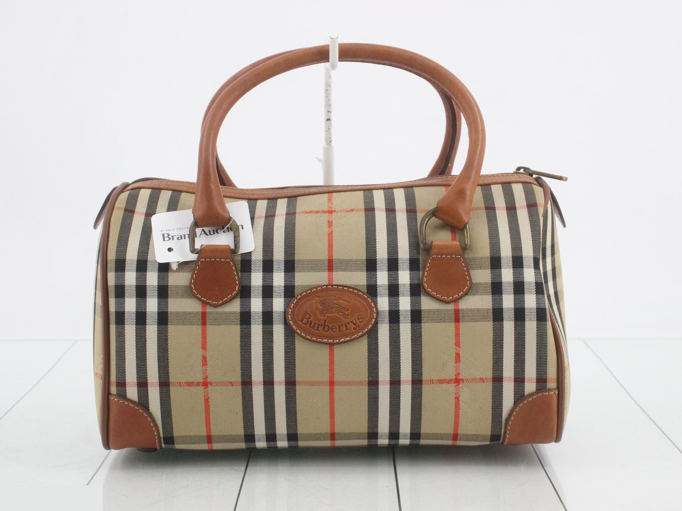 Nova Check Mini Boston Handbag with Horse Logo, Brown
