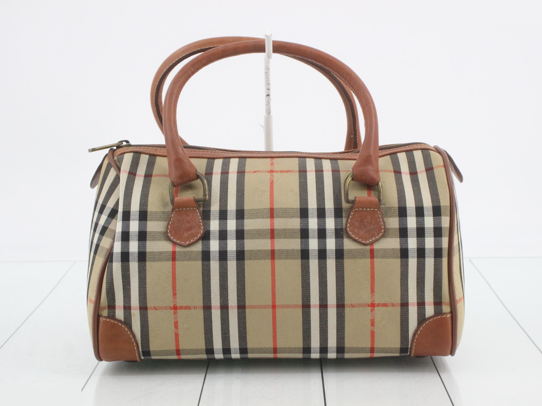 Nova Check Mini Boston Handbag with Horse Logo, Brown — view 2
