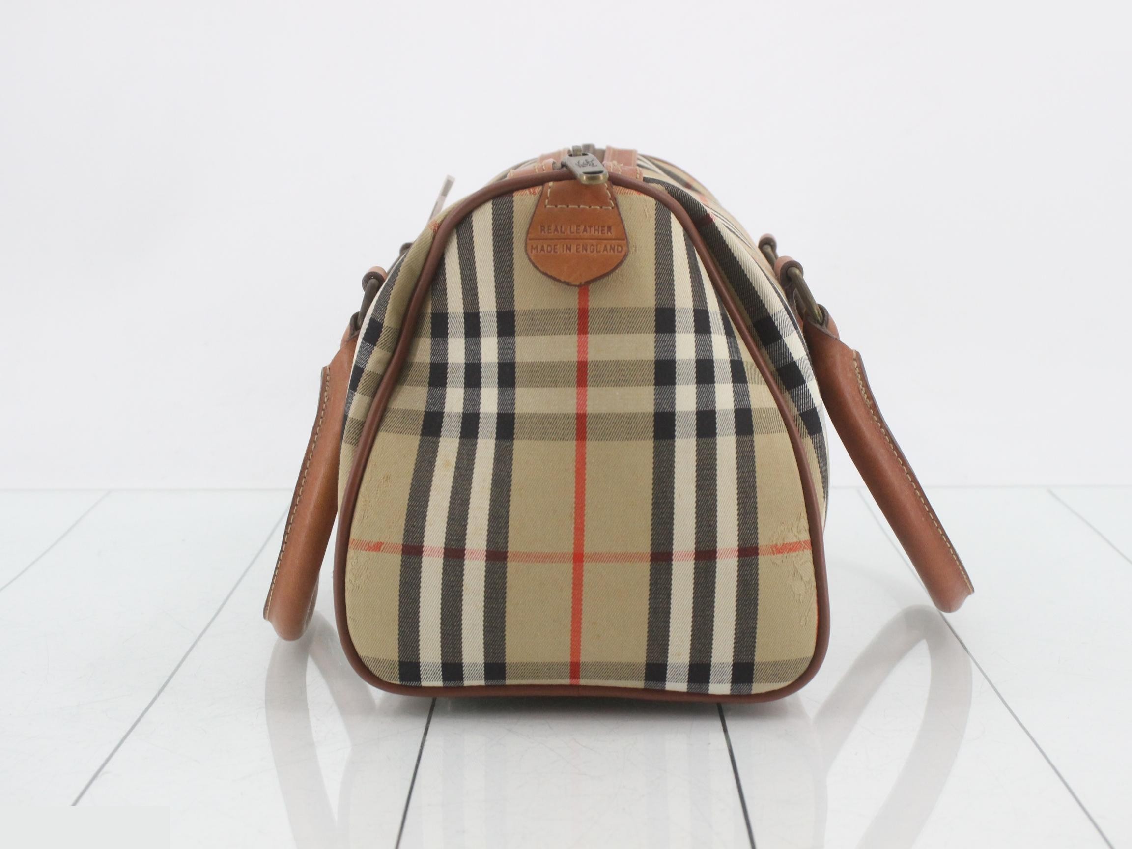 Nova Check Mini Boston Handbag with Horse Logo, Brown — view 3