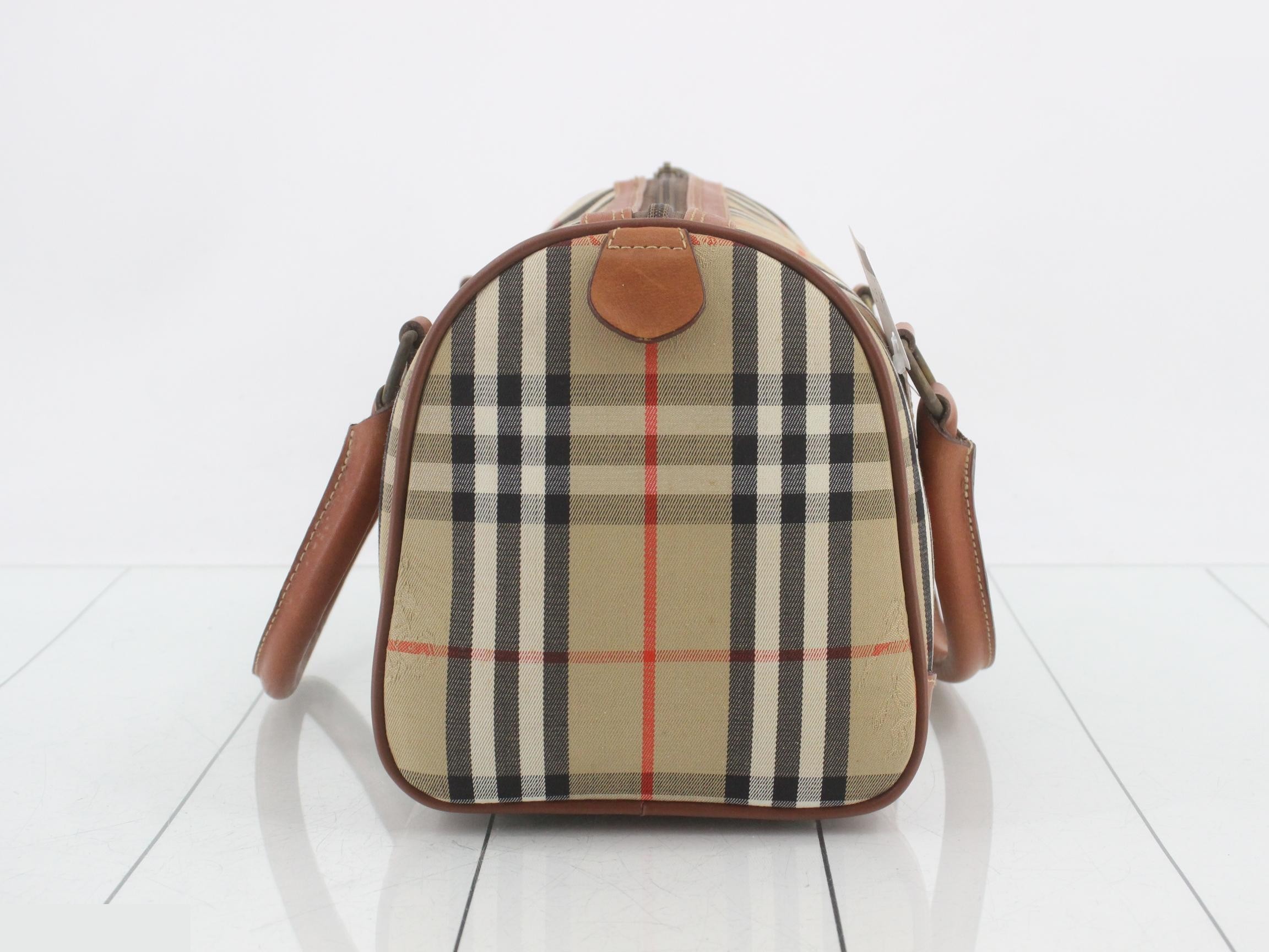 Nova Check Mini Boston Handbag with Horse Logo, Brown — view 4