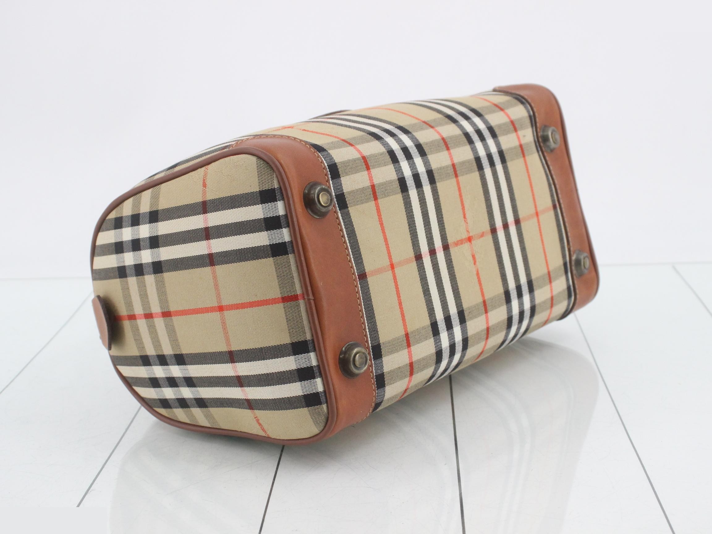 Nova Check Mini Boston Handbag with Horse Logo, Brown — view 5