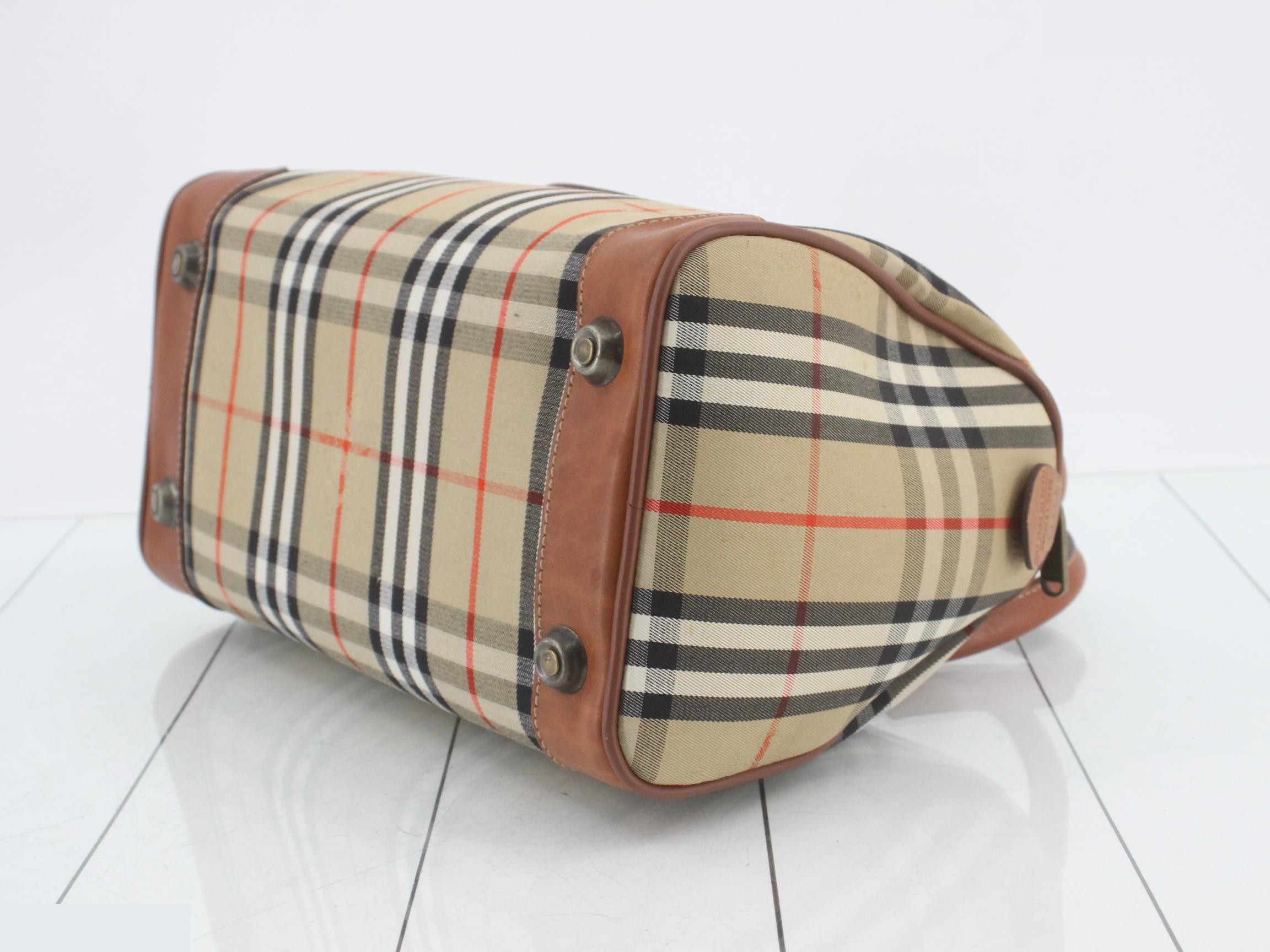 Nova Check Mini Boston Handbag with Horse Logo, Brown — view 6