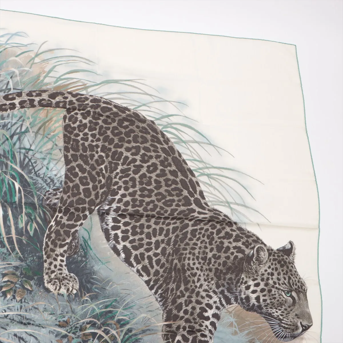 Carre 140 Panthera Pardus scarf, cashmere x silk, some wear, snags, pilling. — view 3