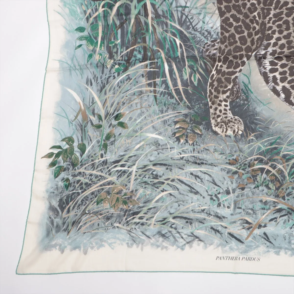 Carre 140 Panthera Pardus scarf, cashmere x silk, some wear, snags, pilling. — view 5