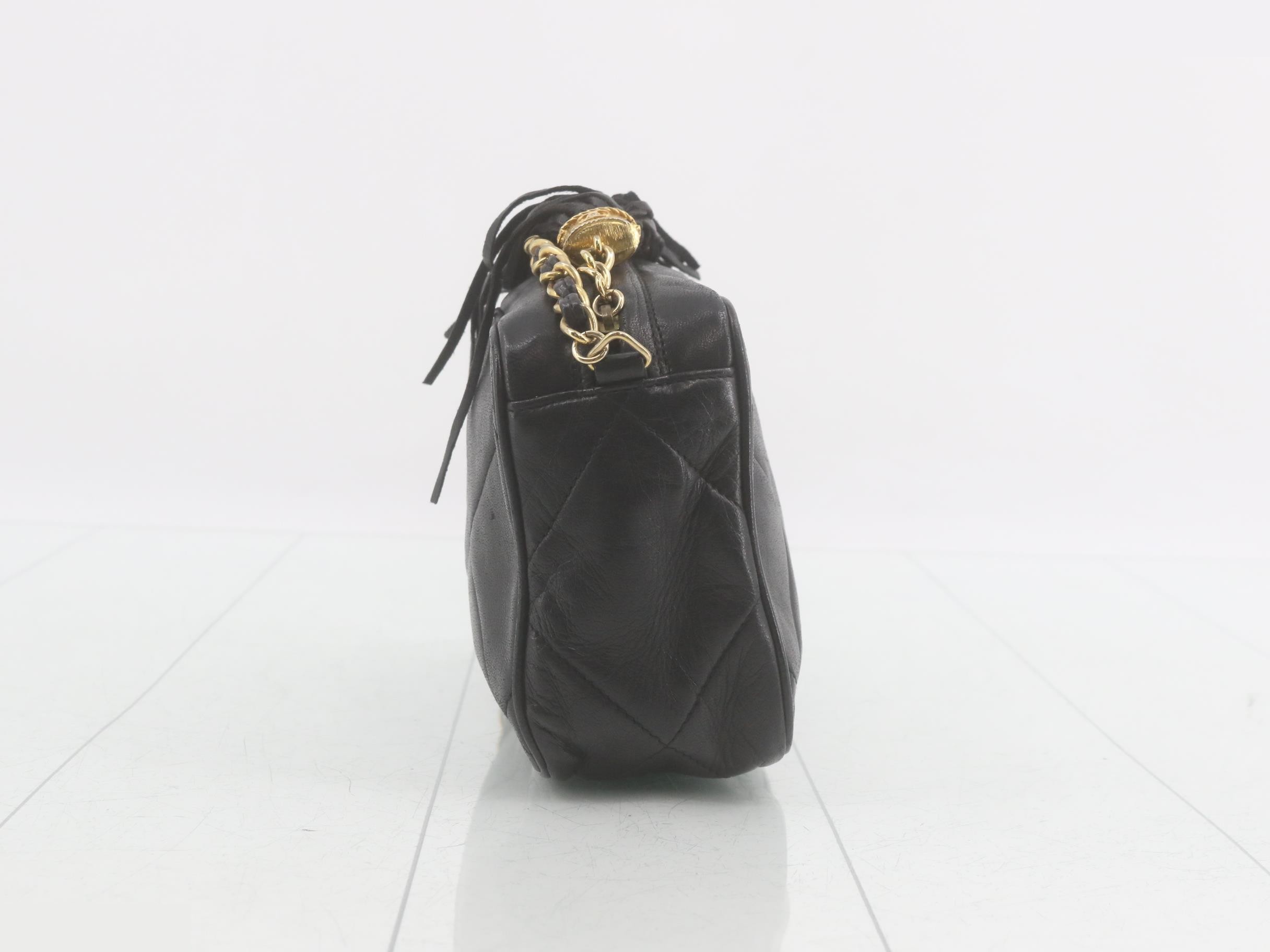Matelassé fringed camera chain shoulder bag — view 3