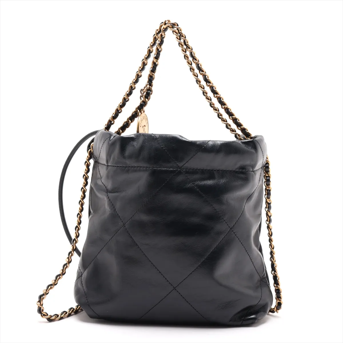 22 Mini Shiny Calfskin 2-Way Shoulder Bag Black Gold Hardware UXX5H0N7 Random Plate AS3980 — view 2