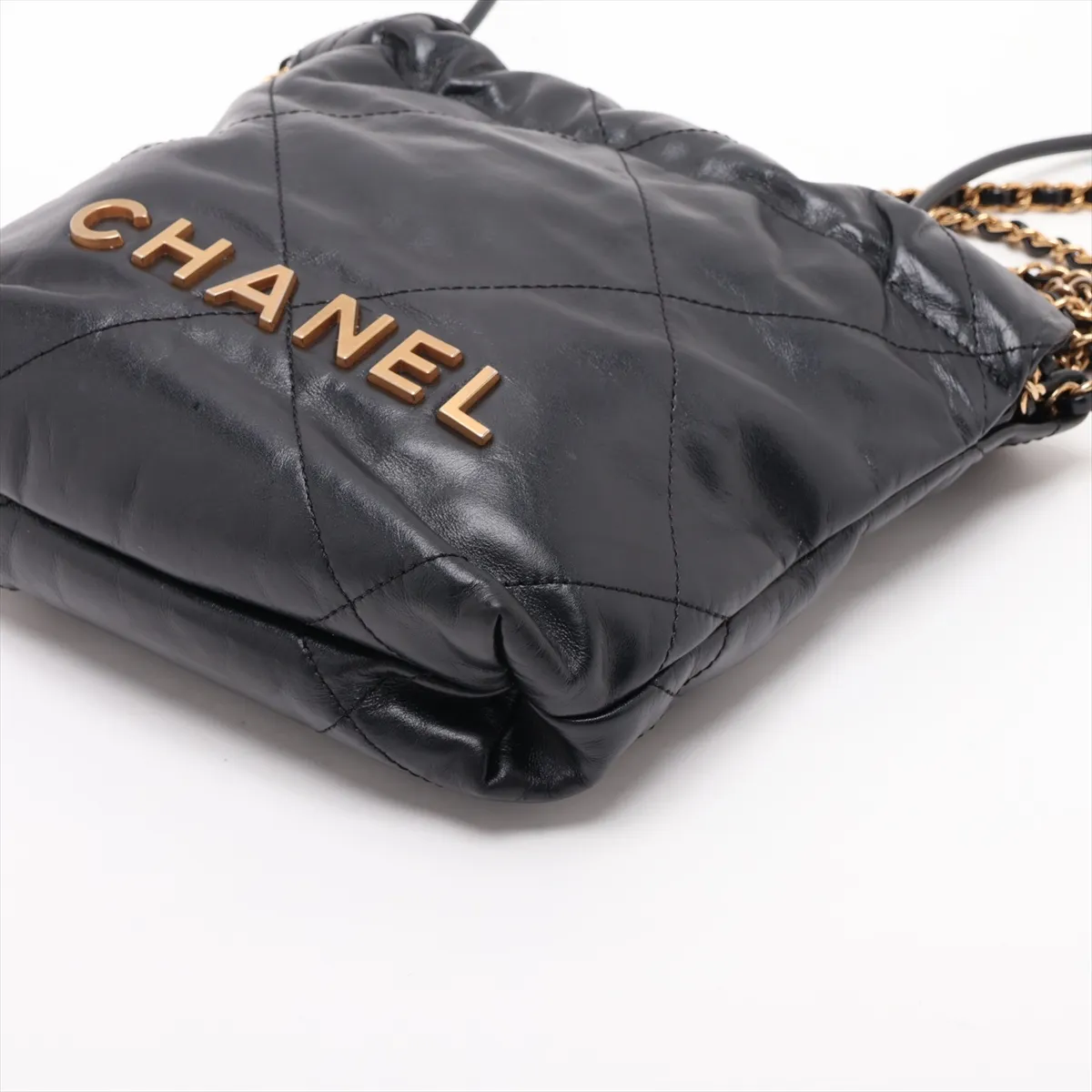 22 Mini Shiny Calfskin 2-Way Shoulder Bag Black Gold Hardware UXX5H0N7 Random Plate AS3980 — view 3