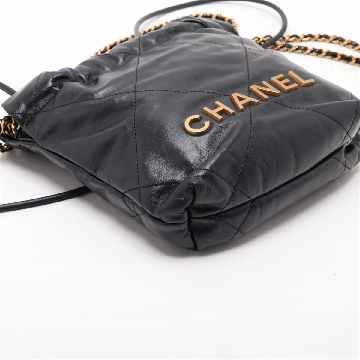 22 Mini Shiny Calfskin 2-Way Shoulder Bag Black Gold Hardware UXX5H0N7 Random Plate AS3980 — view 4