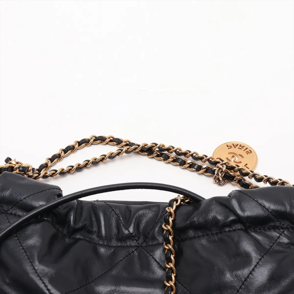 22 Mini Shiny Calfskin 2-Way Shoulder Bag Black Gold Hardware UXX5H0N7 Random Plate AS3980 — view 6