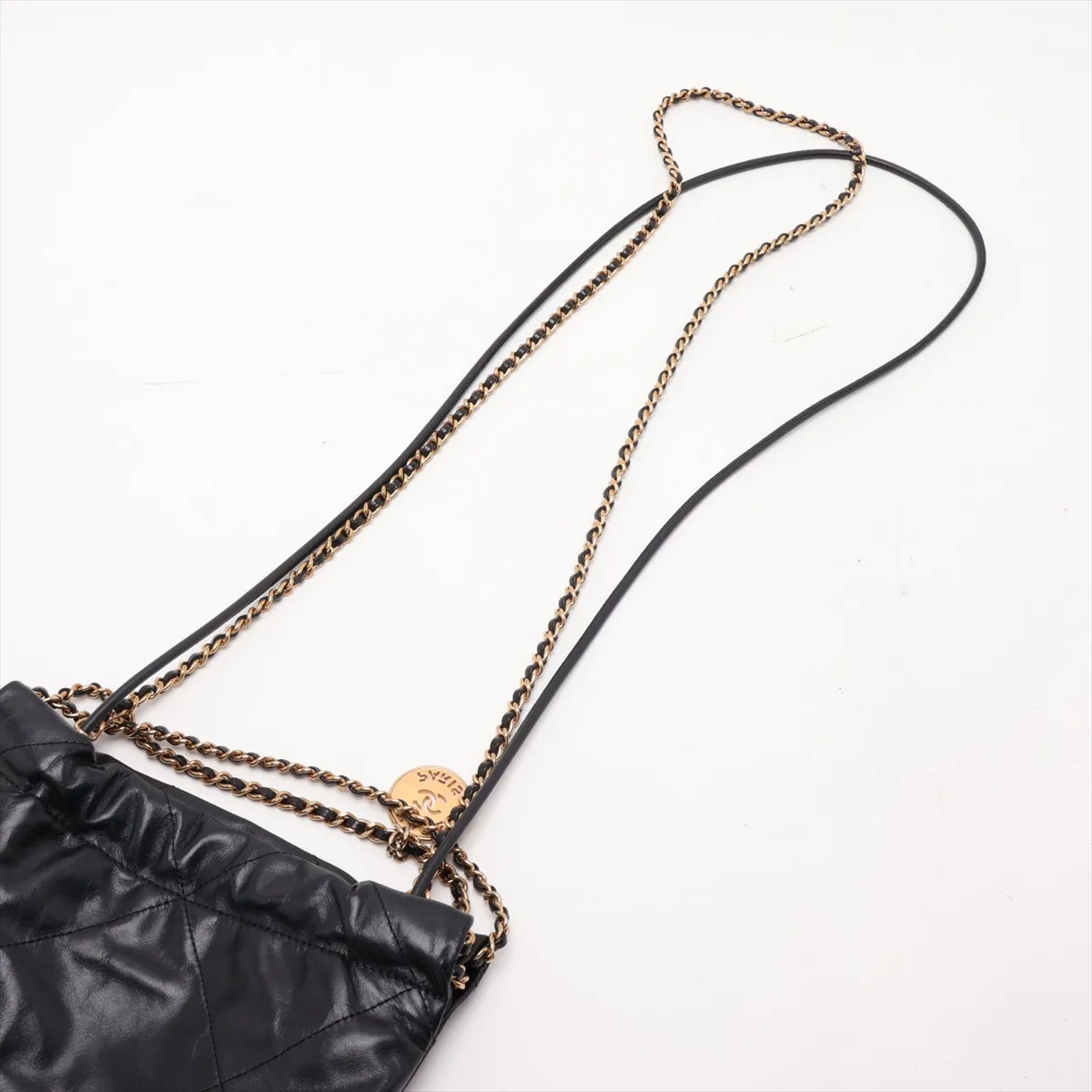22 Mini Shiny Calfskin 2-Way Shoulder Bag Black Gold Hardware UXX5H0N7 Random Plate AS3980 — view 7