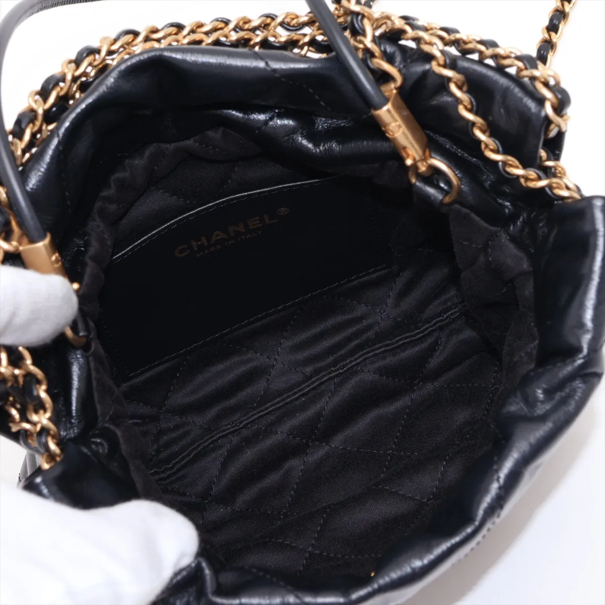 22 Mini Shiny Calfskin 2-Way Shoulder Bag Black Gold Hardware UXX5H0N7 Random Plate AS3980 — view 8