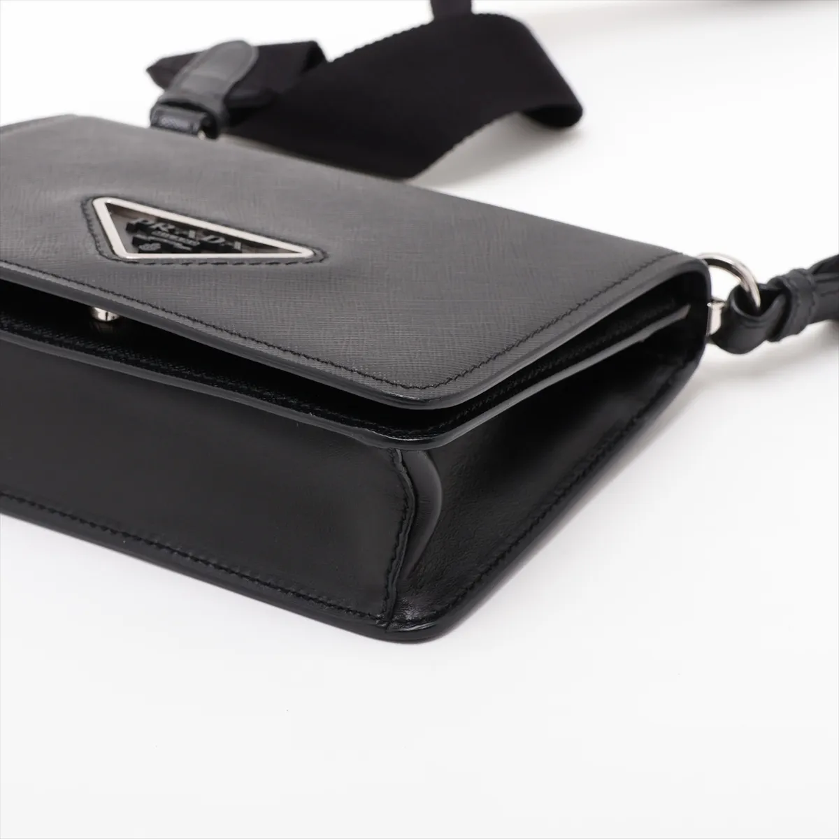 Saffiano Leather Shoulder Bag, Black — view 3
