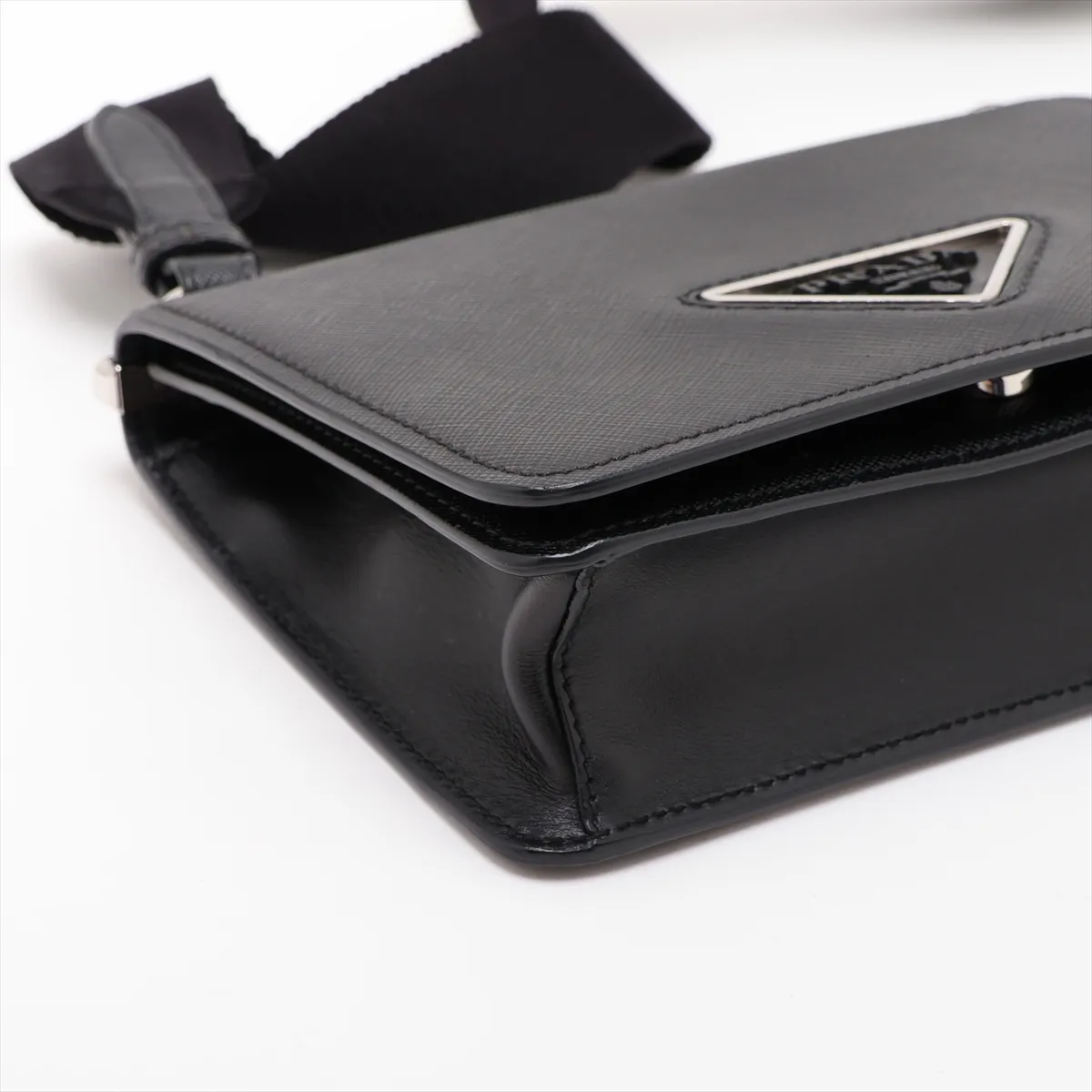 Saffiano Leather Shoulder Bag, Black — view 4