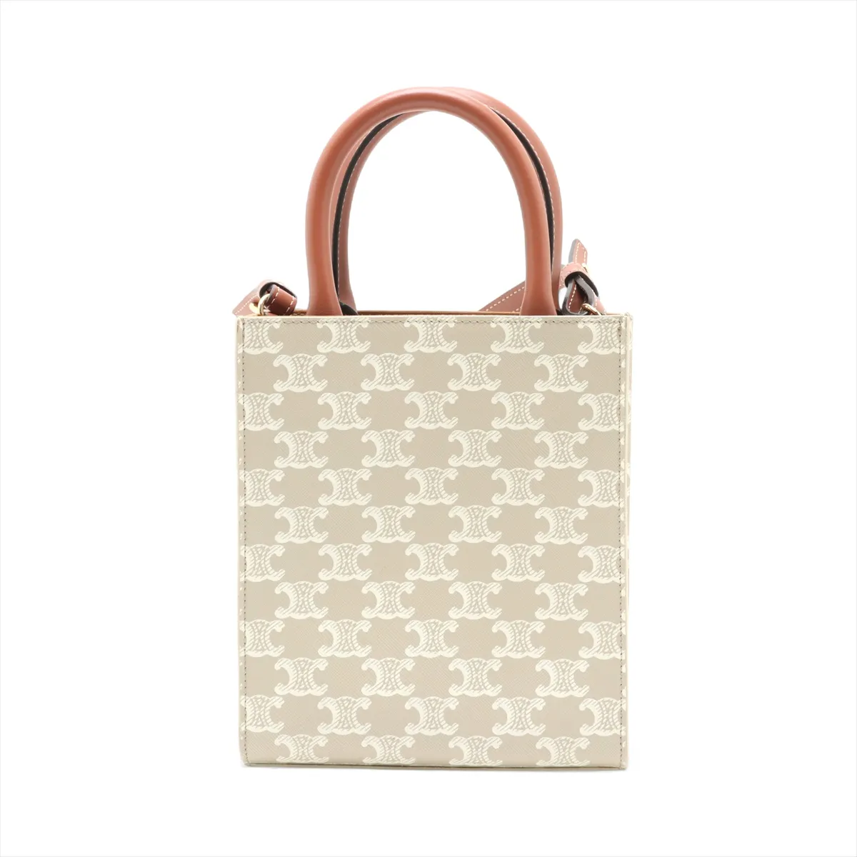 Triomphe Mini Vertical Cover PVC x Leather 2WAY Handbag Beige — view 2