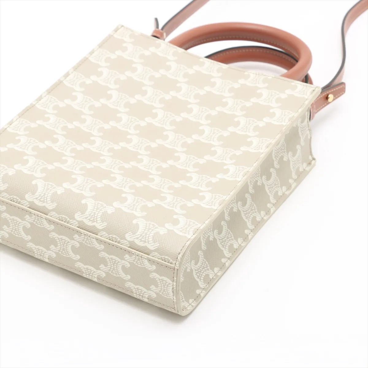Triomphe Mini Vertical Cover PVC x Leather 2WAY Handbag Beige — view 3