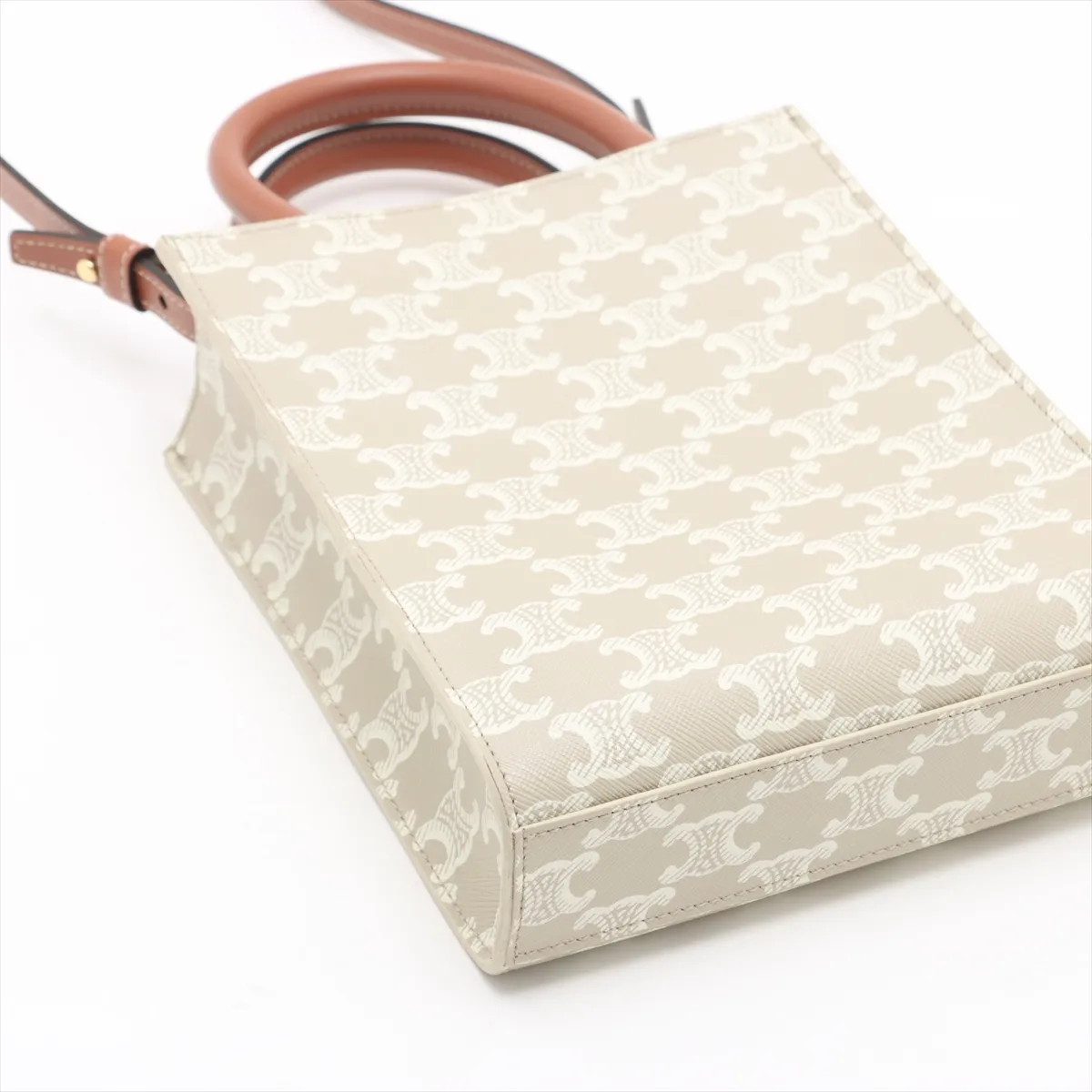 Triomphe Mini Vertical Cover PVC x Leather 2WAY Handbag Beige — view 4