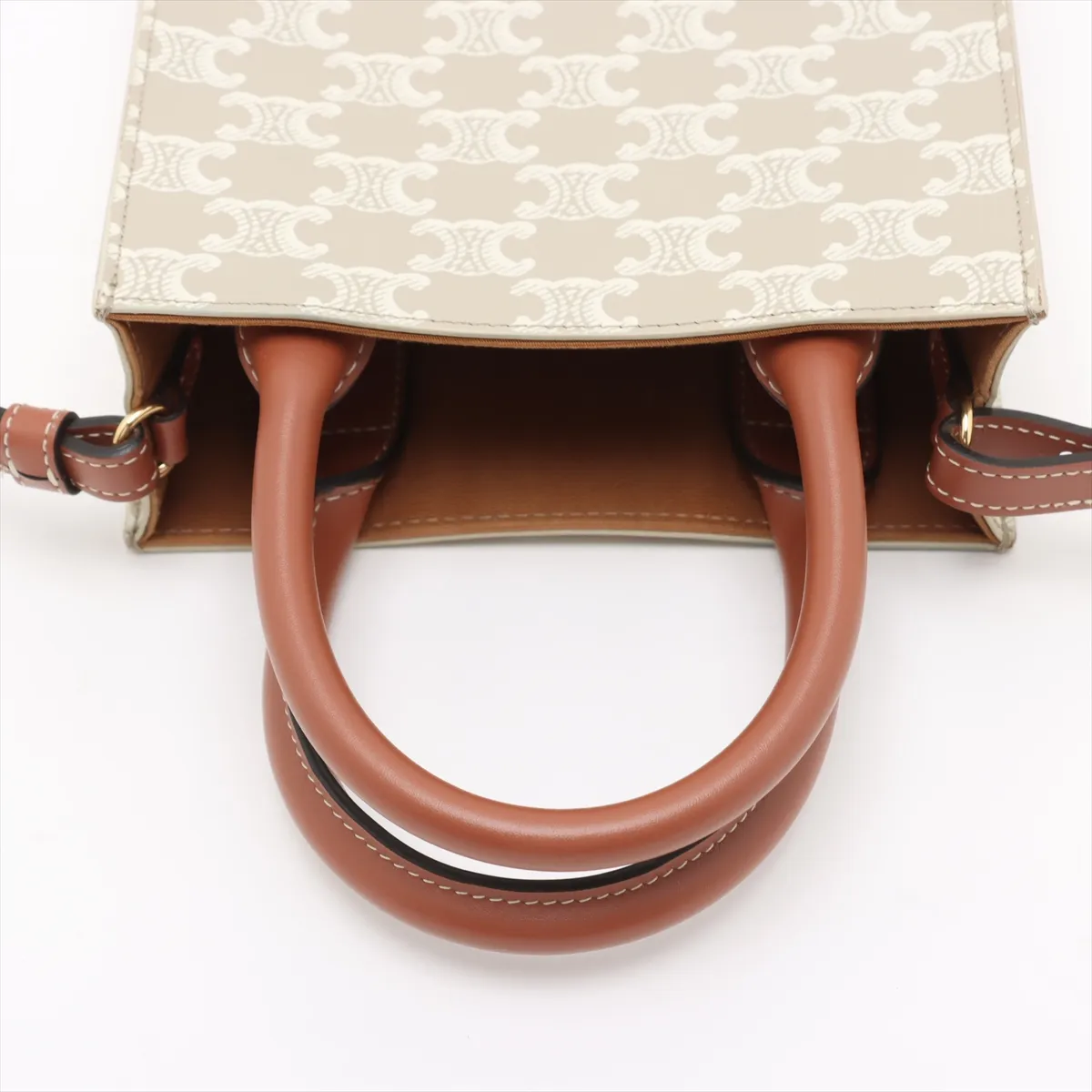 Triomphe Mini Vertical Cover PVC x Leather 2WAY Handbag Beige — view 5