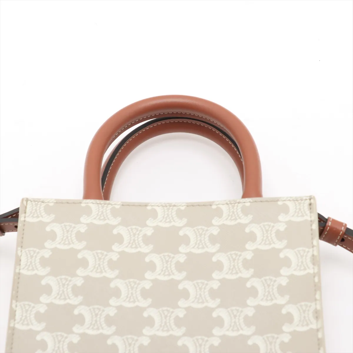 Triomphe Mini Vertical Cover PVC x Leather 2WAY Handbag Beige — view 6