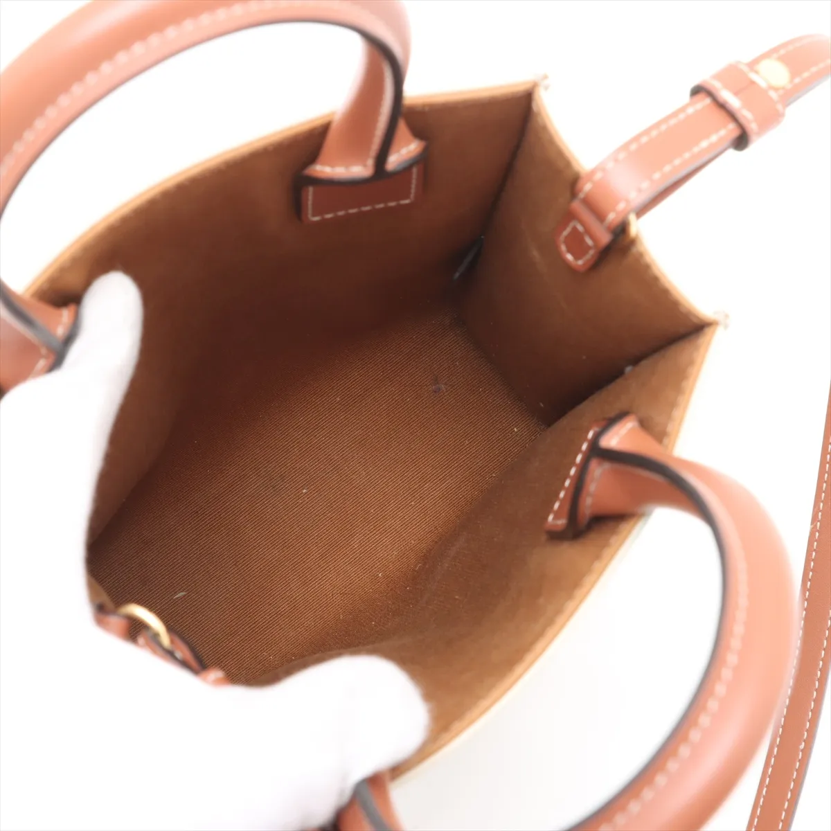 Triomphe Mini Vertical Cover PVC x Leather 2WAY Handbag Beige — view 8