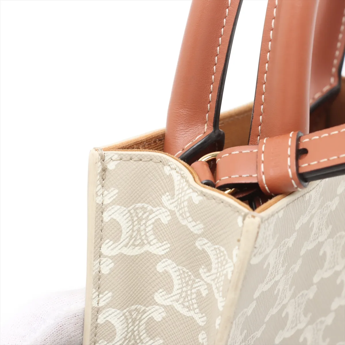 Triomphe Mini Vertical Cover PVC x Leather 2WAY Handbag Beige — view 10