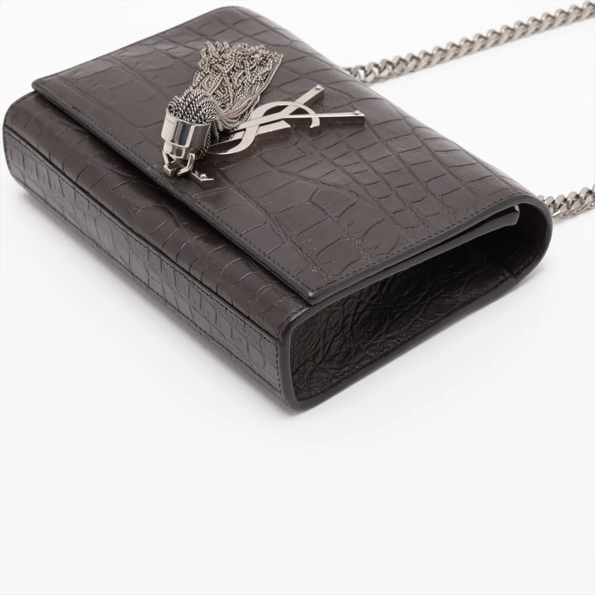 Kate 354120 Crocodile Embossed Chain Shoulder Bag Brown — view 3