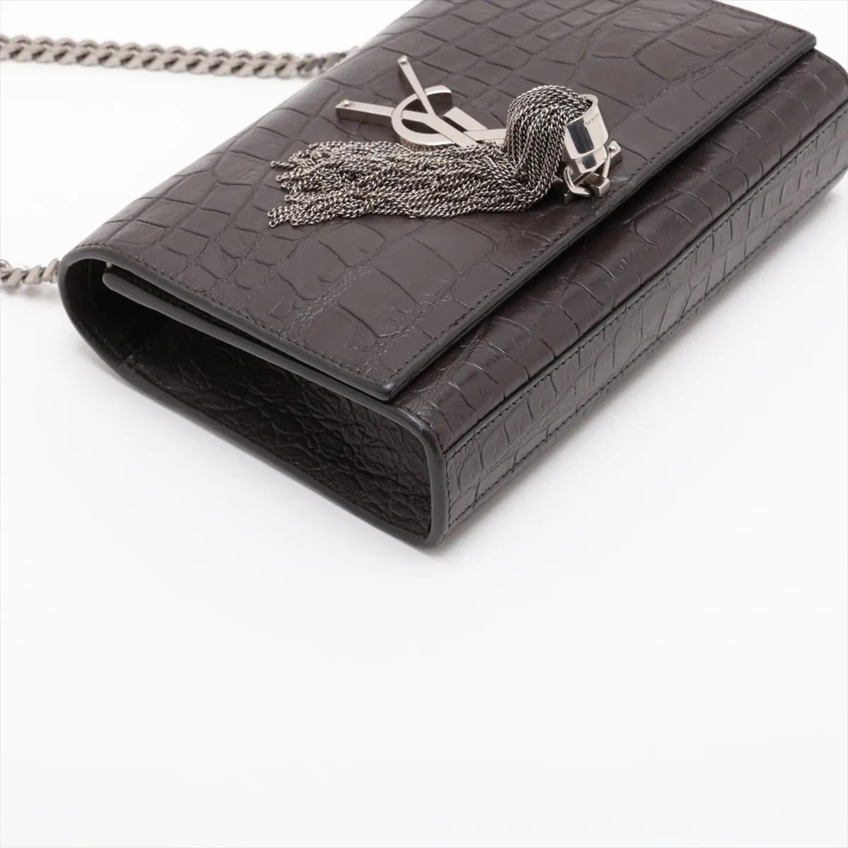 Kate 354120 Crocodile Embossed Chain Shoulder Bag Brown — view 4