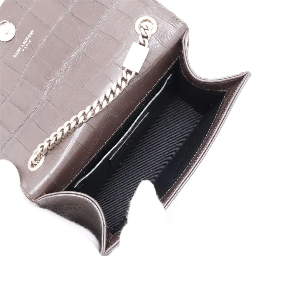 Kate 354120 Crocodile Embossed Chain Shoulder Bag Brown — view 6