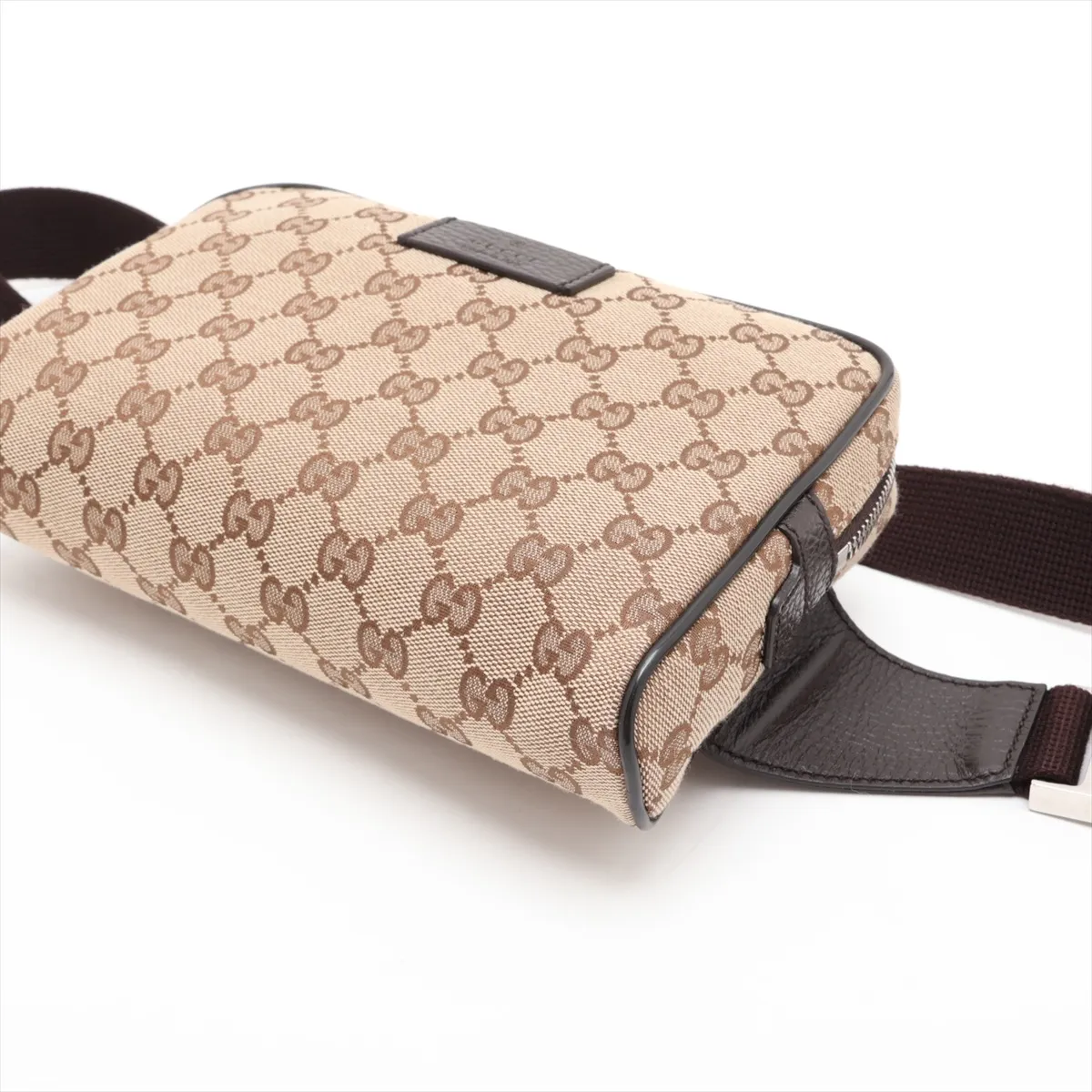 GG Canvas 449174 Canvas x Leather Waist Pouch Beige Outlet — view 3