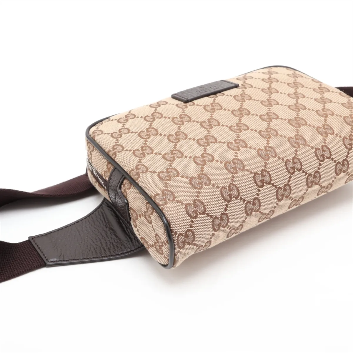 GG Canvas 449174 Canvas x Leather Waist Pouch Beige Outlet — view 4