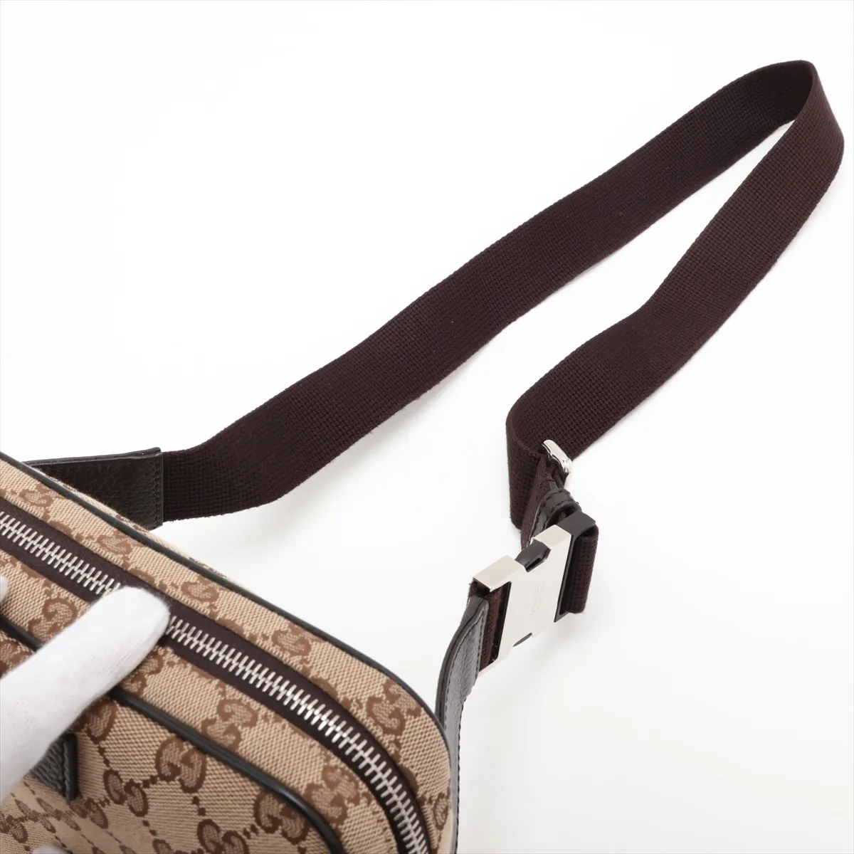 GG Canvas 449174 Canvas x Leather Waist Pouch Beige Outlet — view 5
