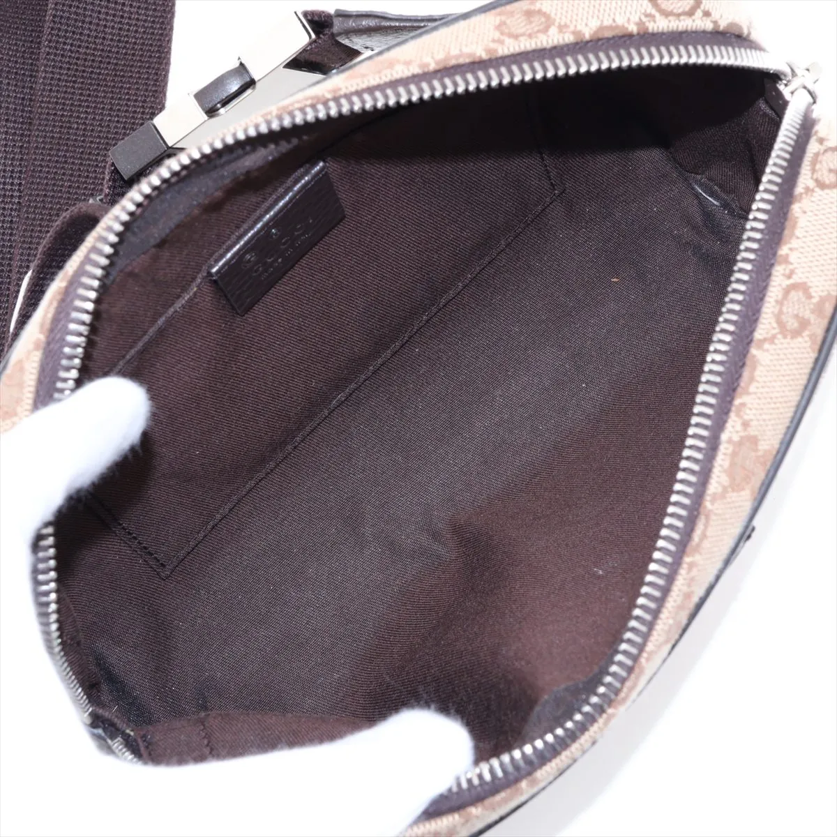 GG Canvas 449174 Canvas x Leather Waist Pouch Beige Outlet — view 6