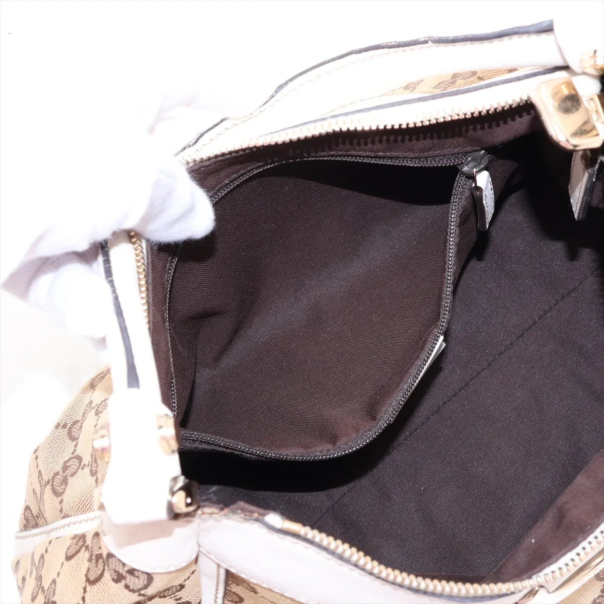 GG Canvas 190525 Canvas x Leather Handbag Beige x White — view 8