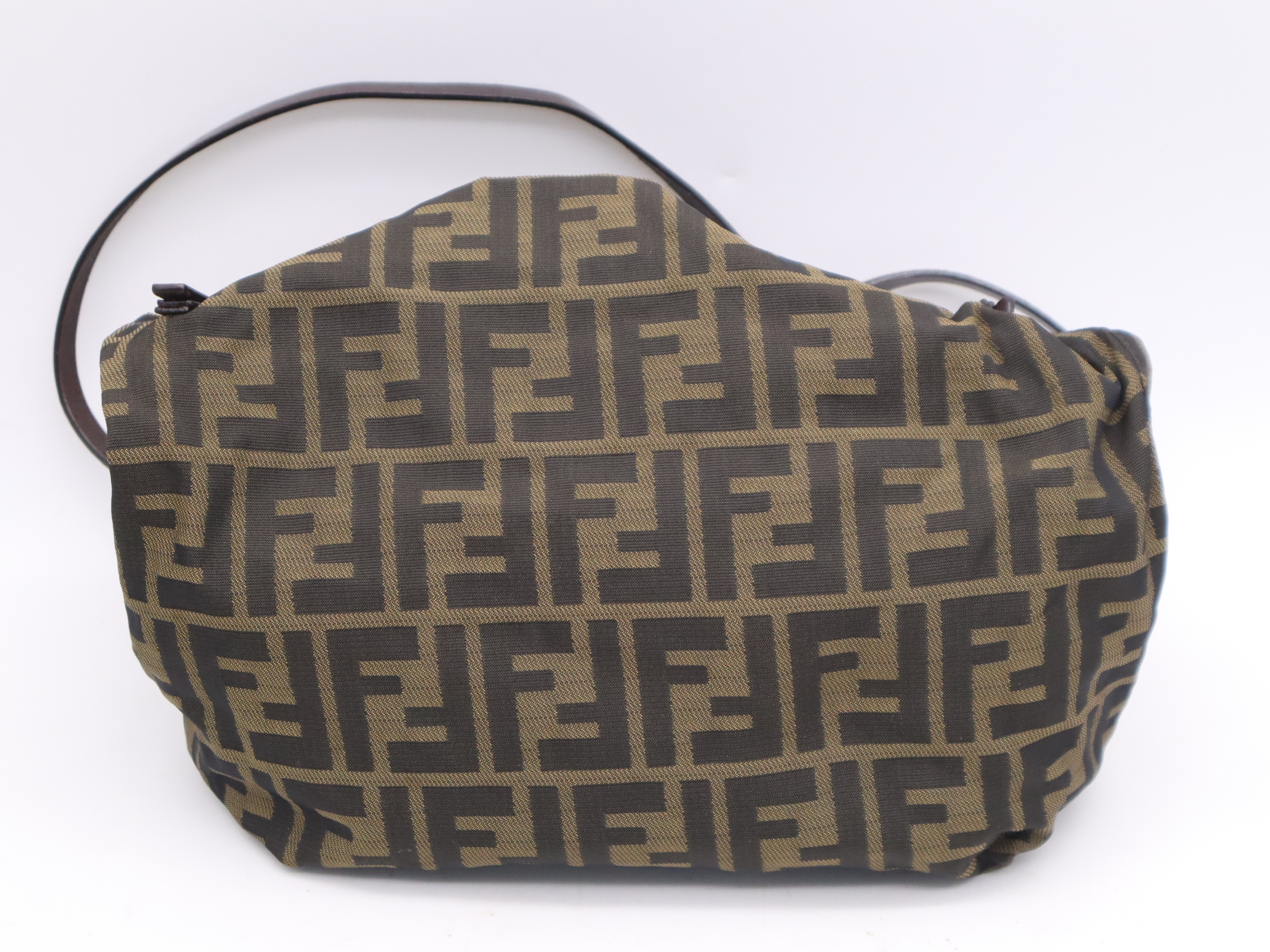 Canvas x Leather Zucca Shoulder Bag, Brown, Silver Hardware, with Dust Bag. — view 2
