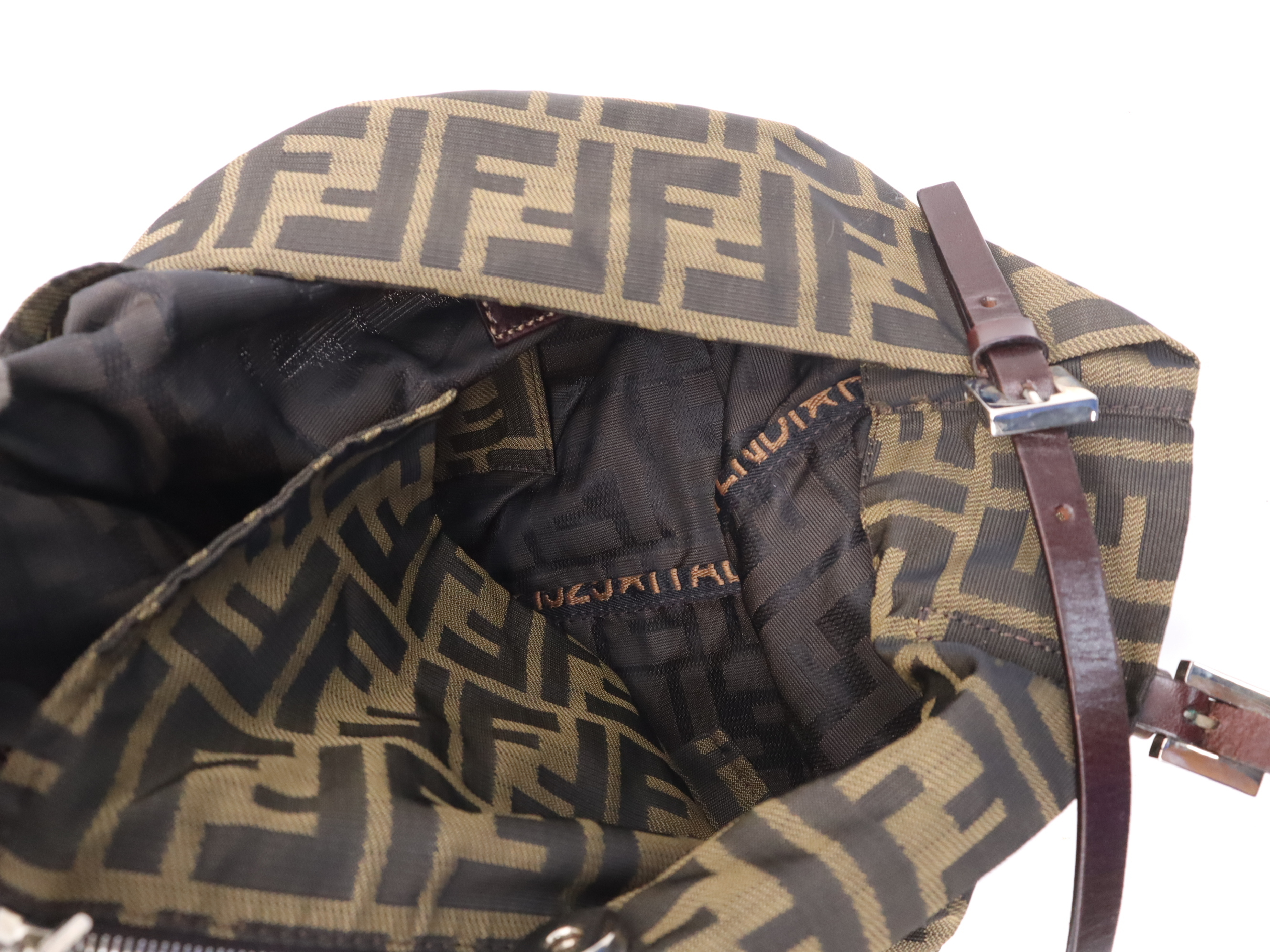 Canvas x Leather Zucca Shoulder Bag, Brown, Silver Hardware, with Dust Bag. — view 12