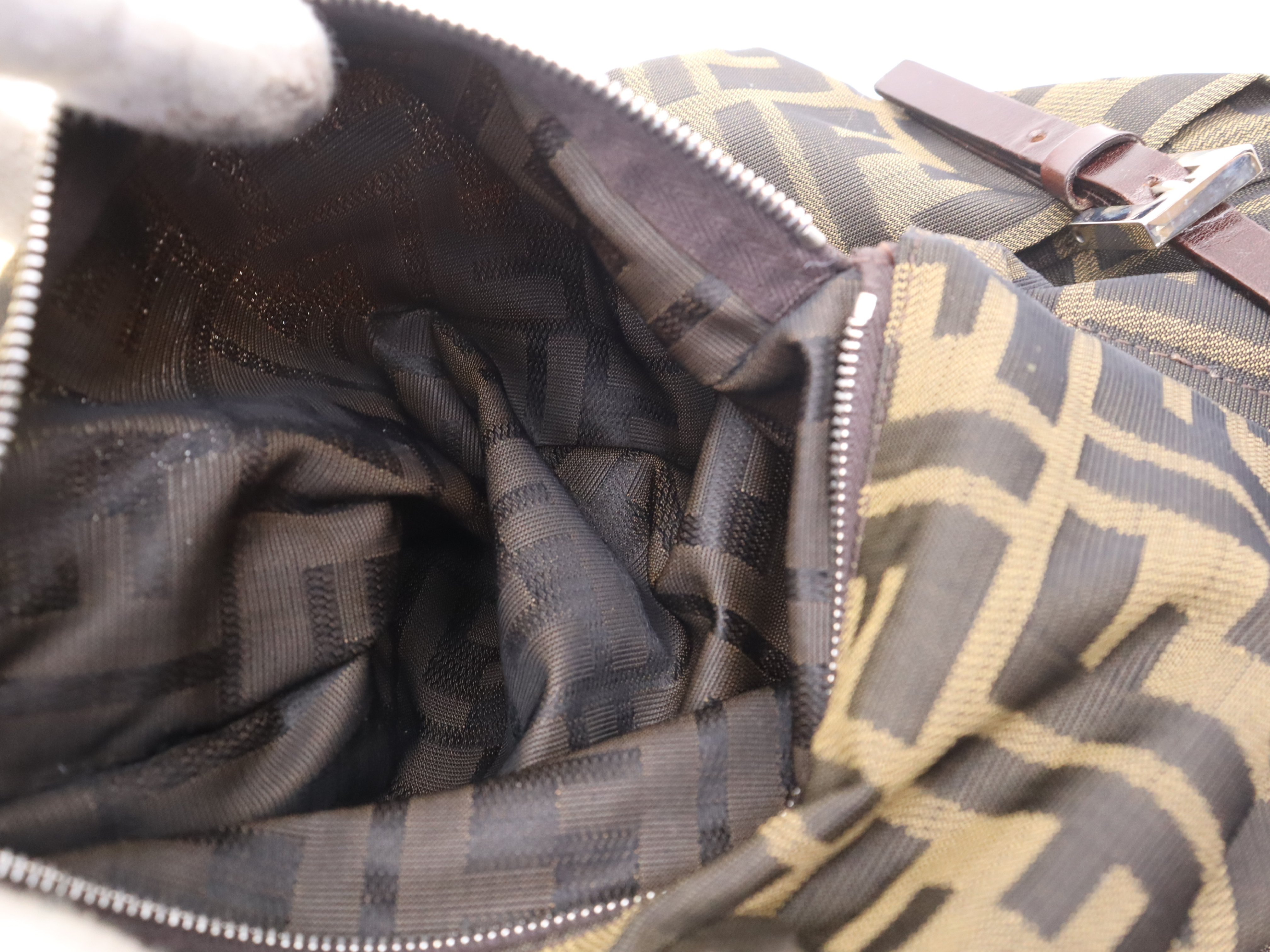 Canvas x Leather Zucca Shoulder Bag, Brown, Silver Hardware, with Dust Bag. — view 13