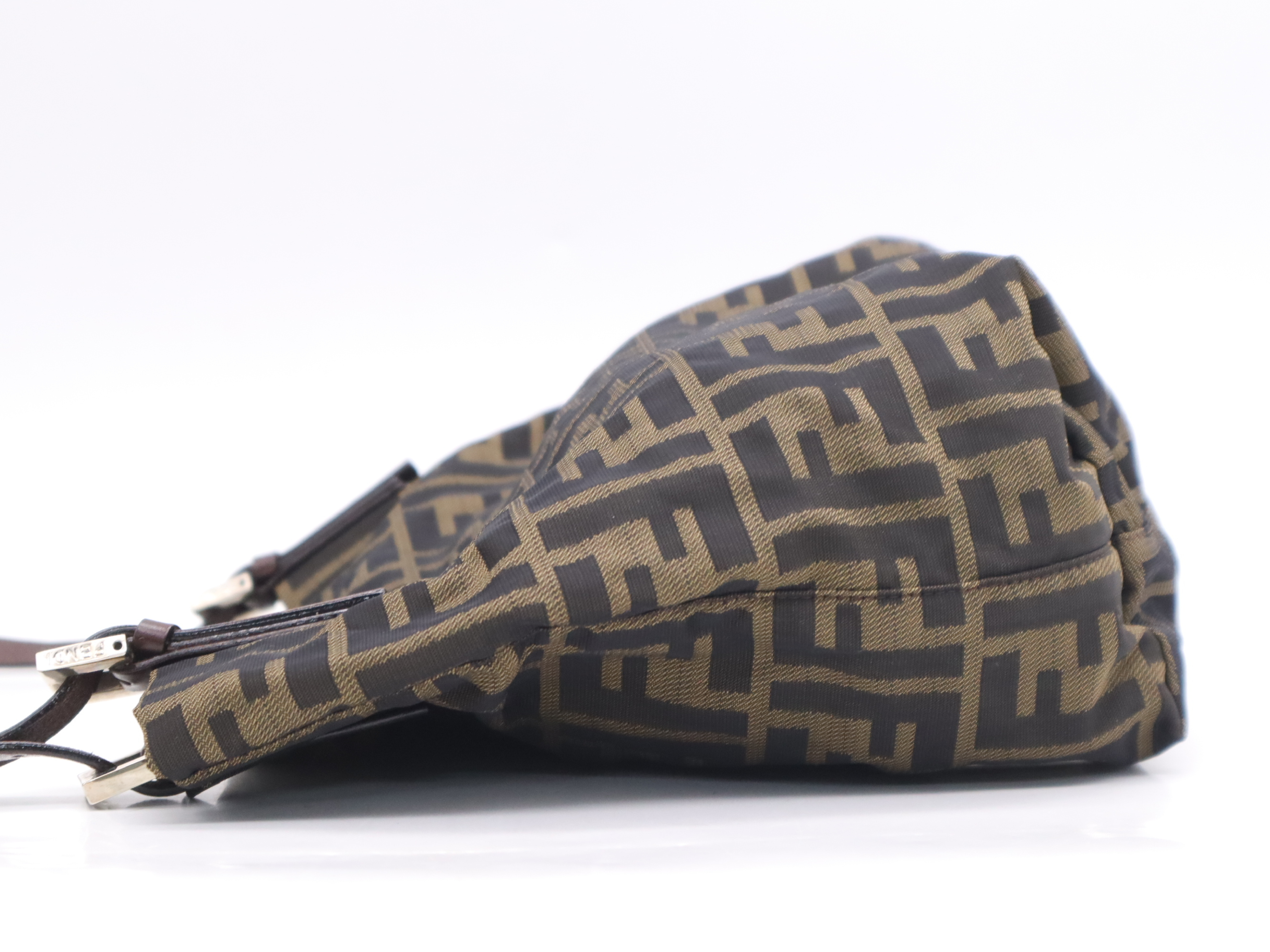 Canvas x Leather Zucca Shoulder Bag, Brown, Silver Hardware, with Dust Bag. — view 3