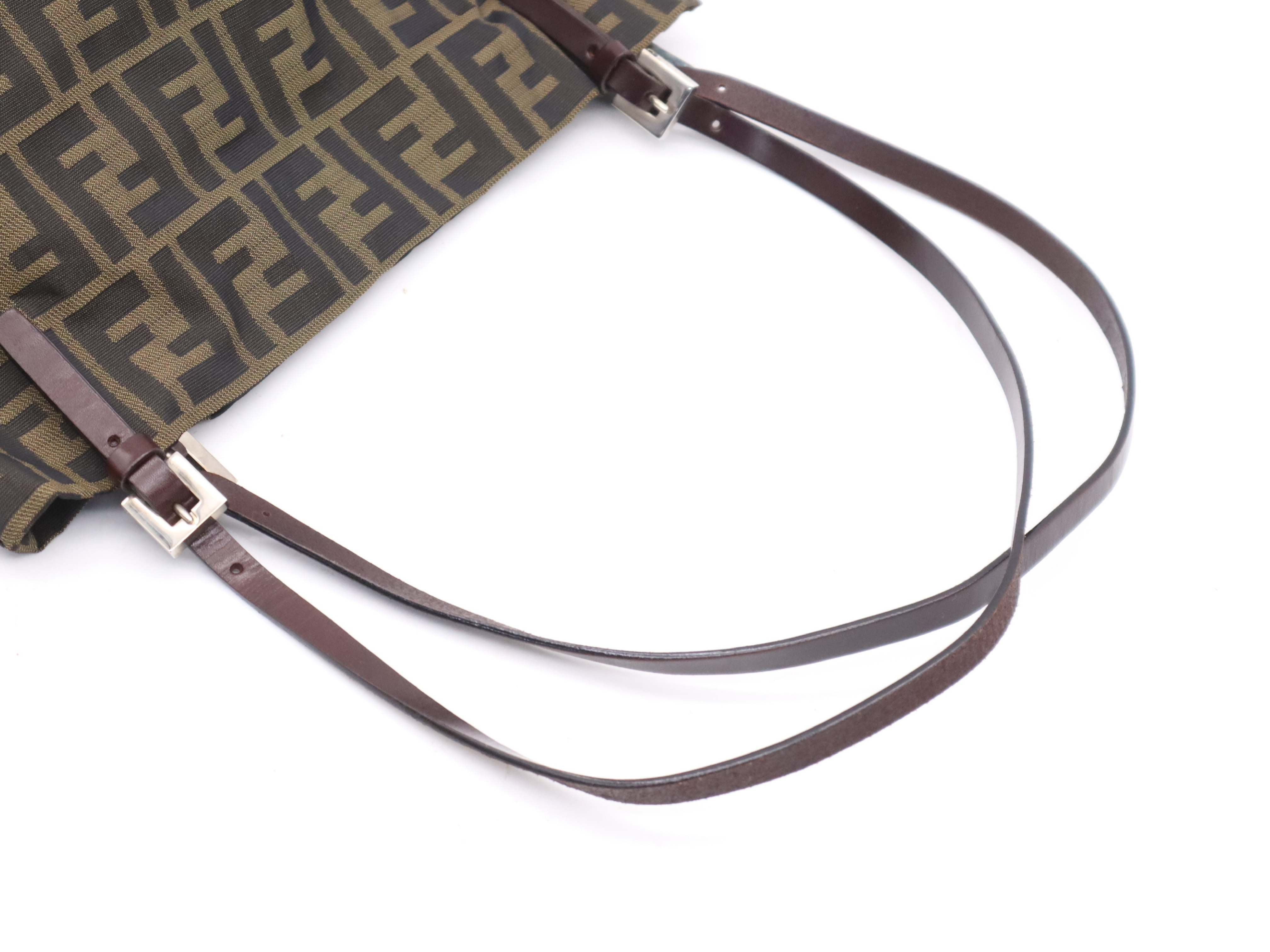 Canvas x Leather Zucca Shoulder Bag, Brown, Silver Hardware, with Dust Bag. — view 6