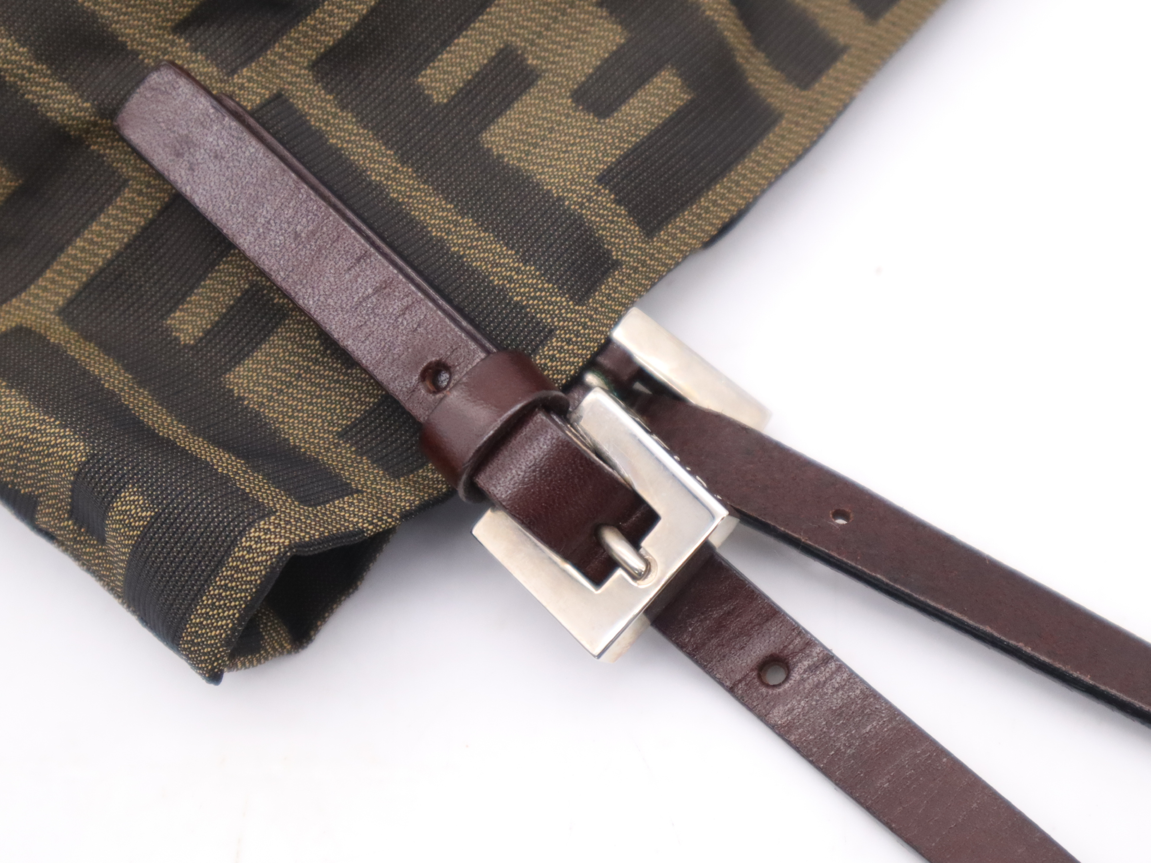 Canvas x Leather Zucca Shoulder Bag, Brown, Silver Hardware, with Dust Bag. — view 7