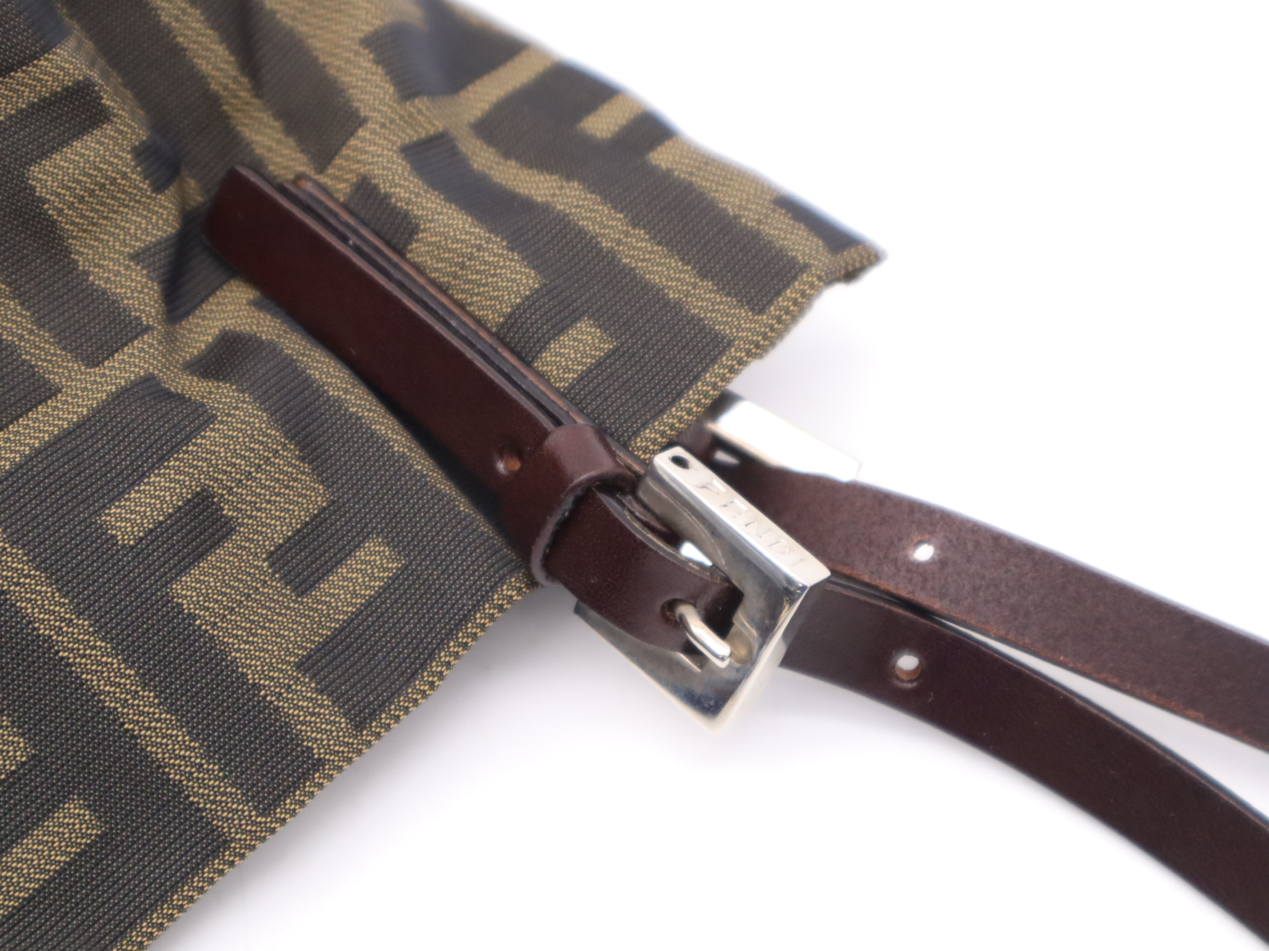 Canvas x Leather Zucca Shoulder Bag, Brown, Silver Hardware, with Dust Bag. — view 8