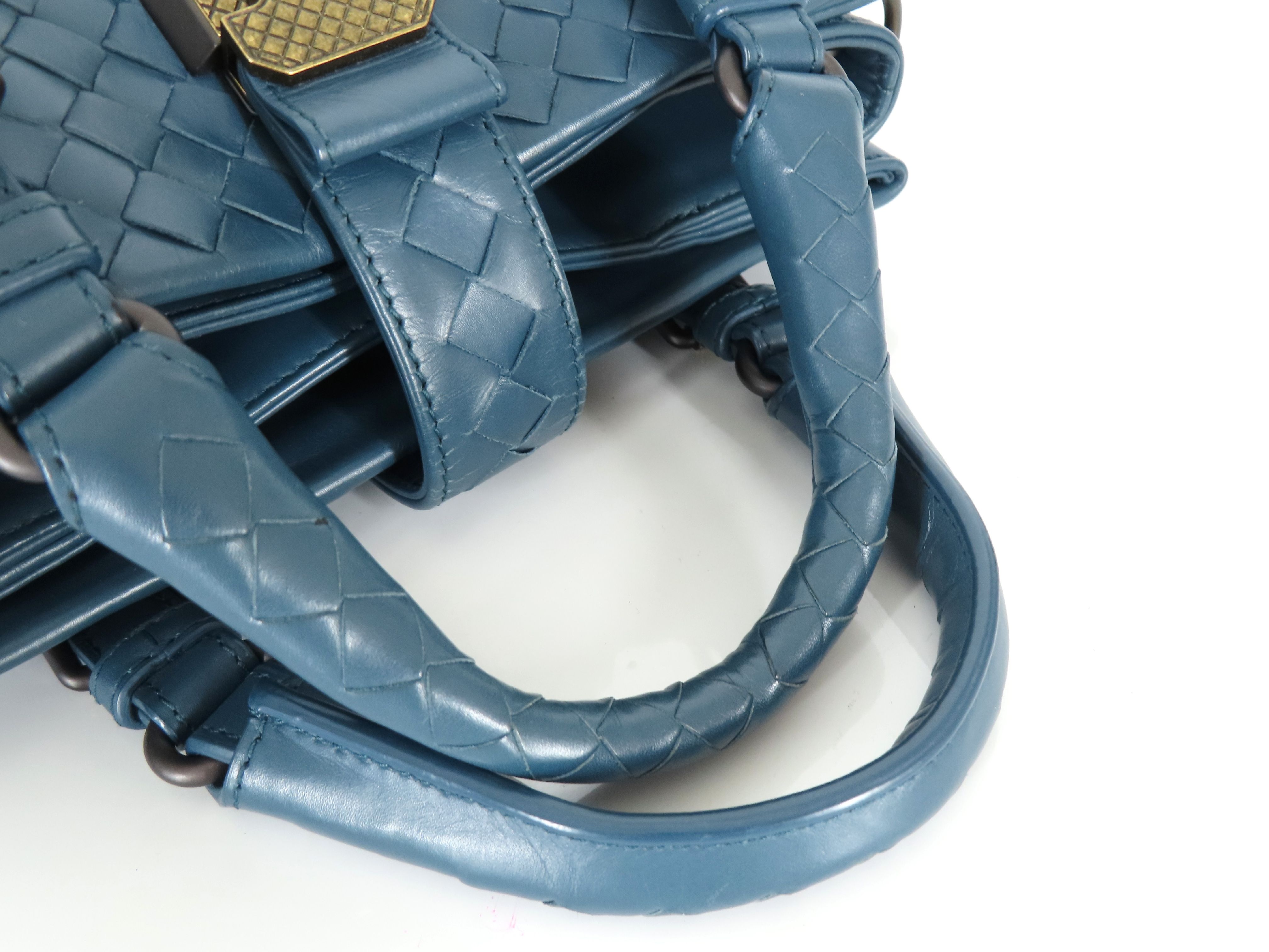 Intrecciato PH- Roma Hand Bag Blue Leather Handbag — view 3