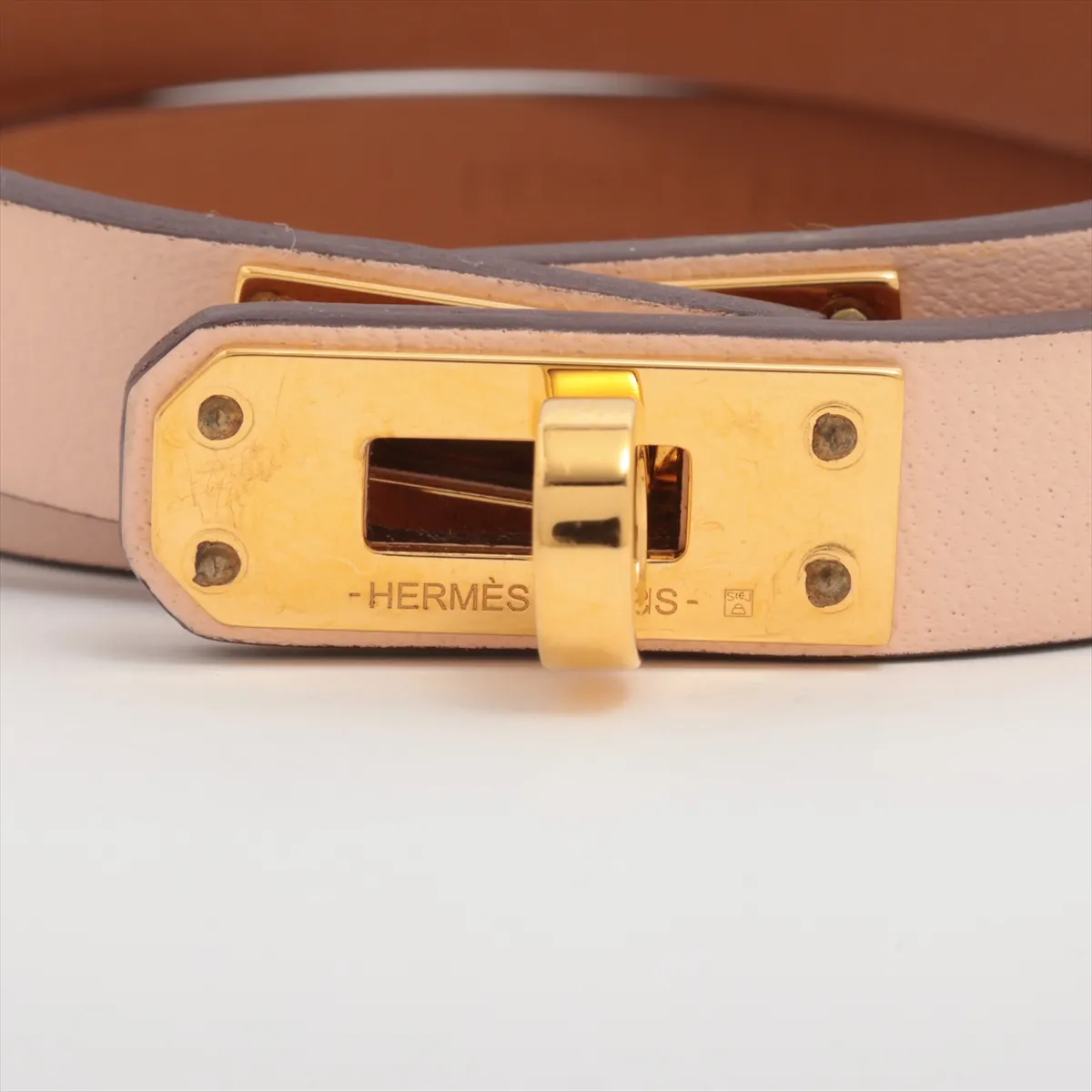 Mini Kelly Double Tour W:2024 Bracelet T2 GP x Leather Pink x Gold. Shows signs of wear including — view 3