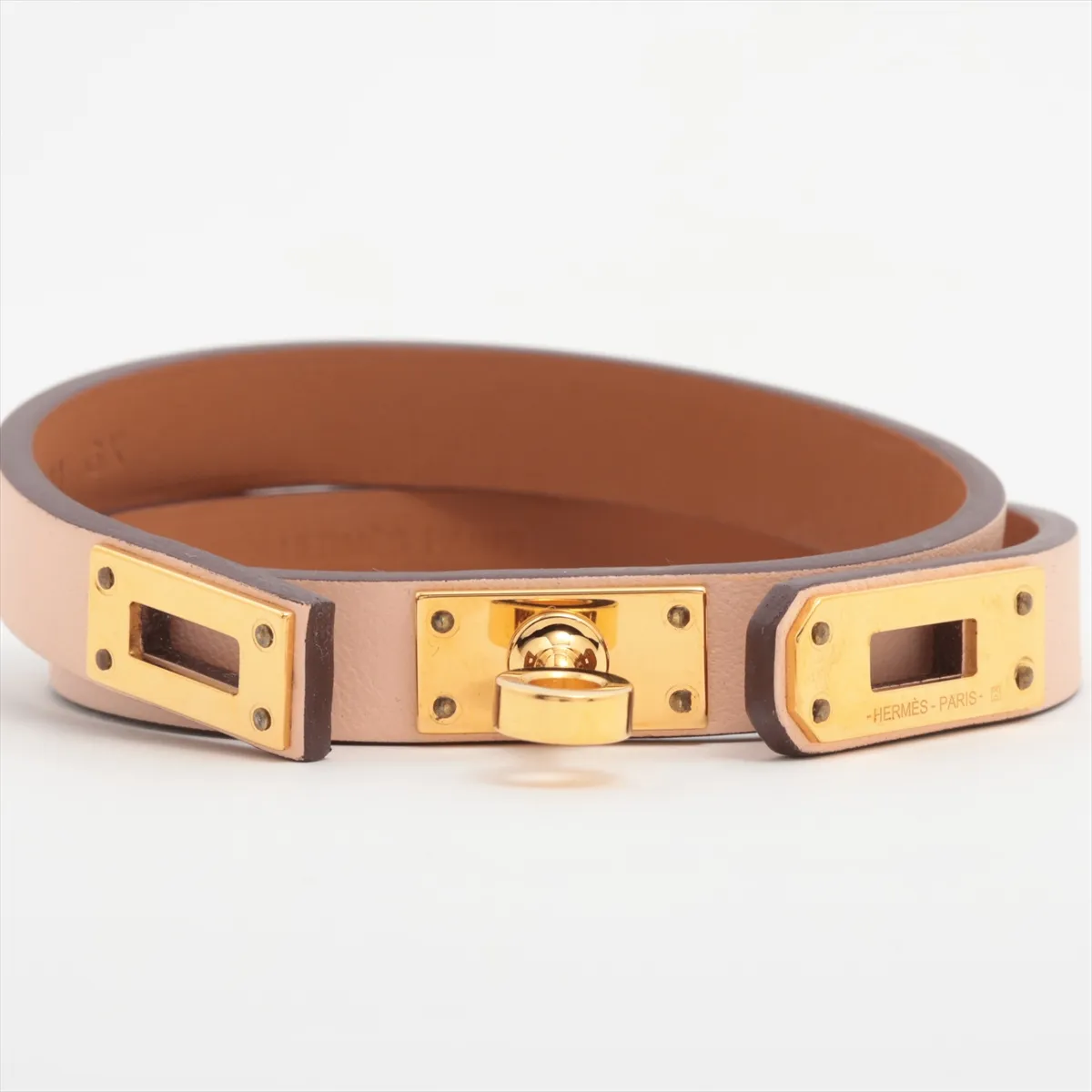 Mini Kelly Double Tour W:2024 Bracelet T2 GP x Leather Pink x Gold. Shows signs of wear including — view 5